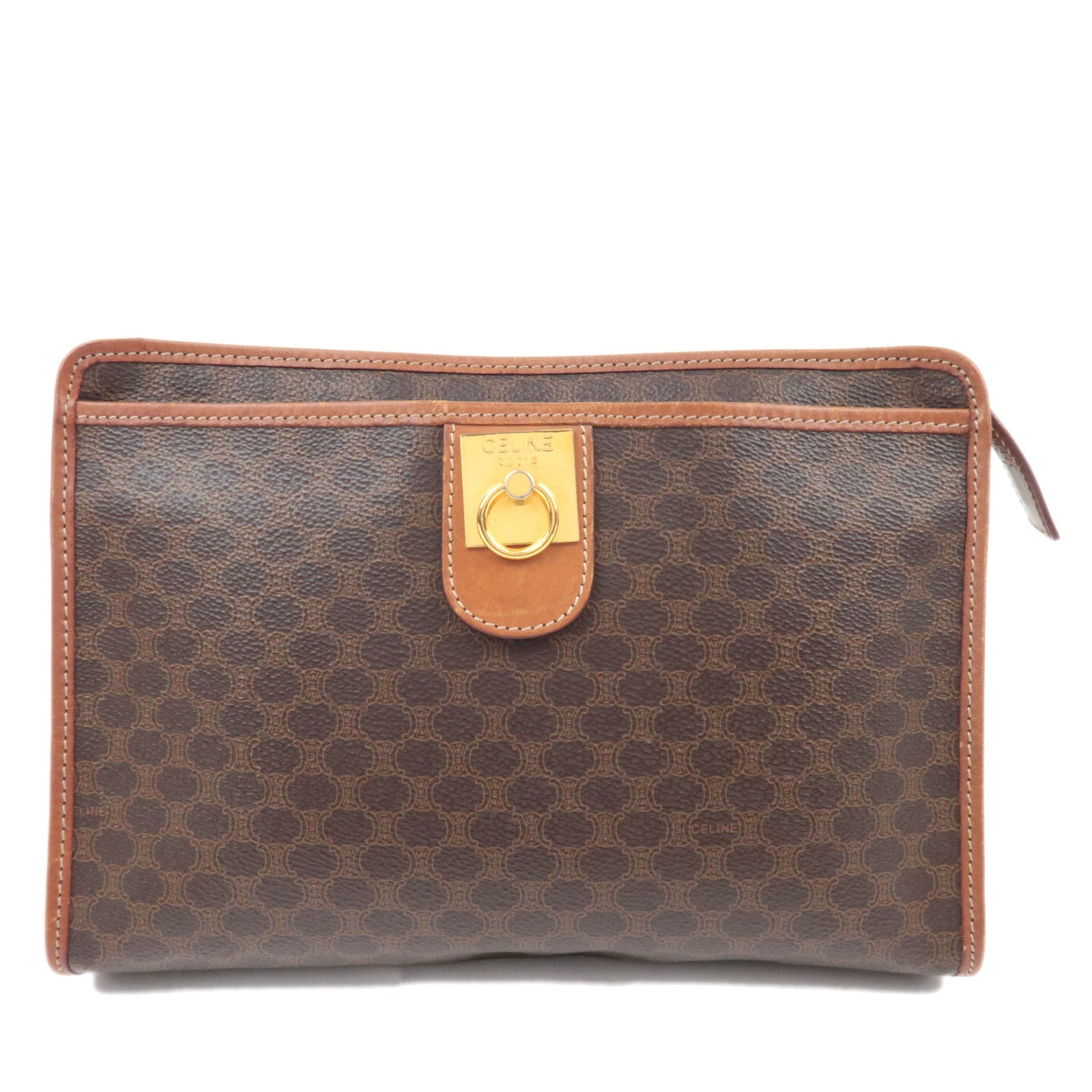CELINE Macadam PVC Leather Clutch Bag Brown89229
