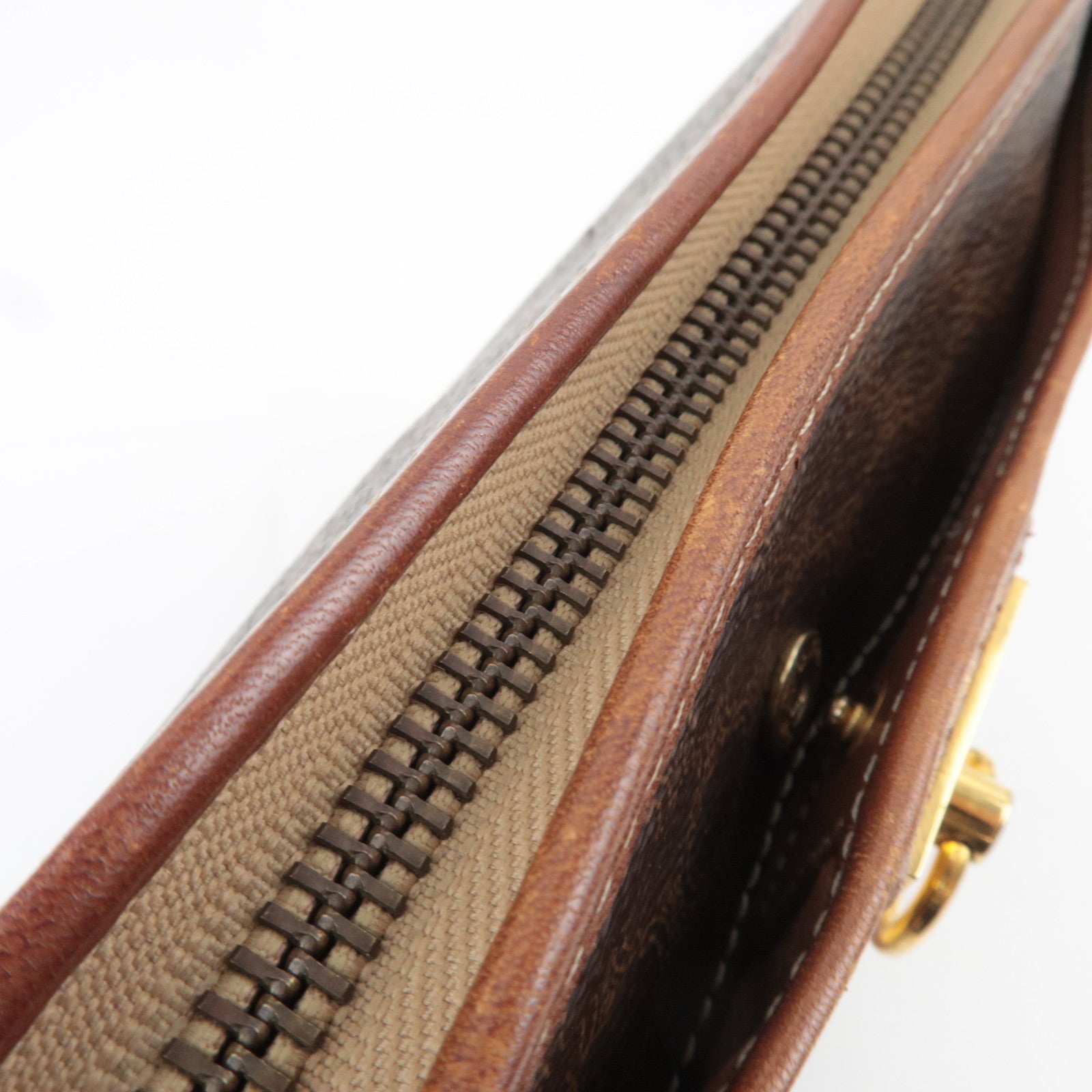CELINE Macadam PVC Leather Clutch Bag Brown