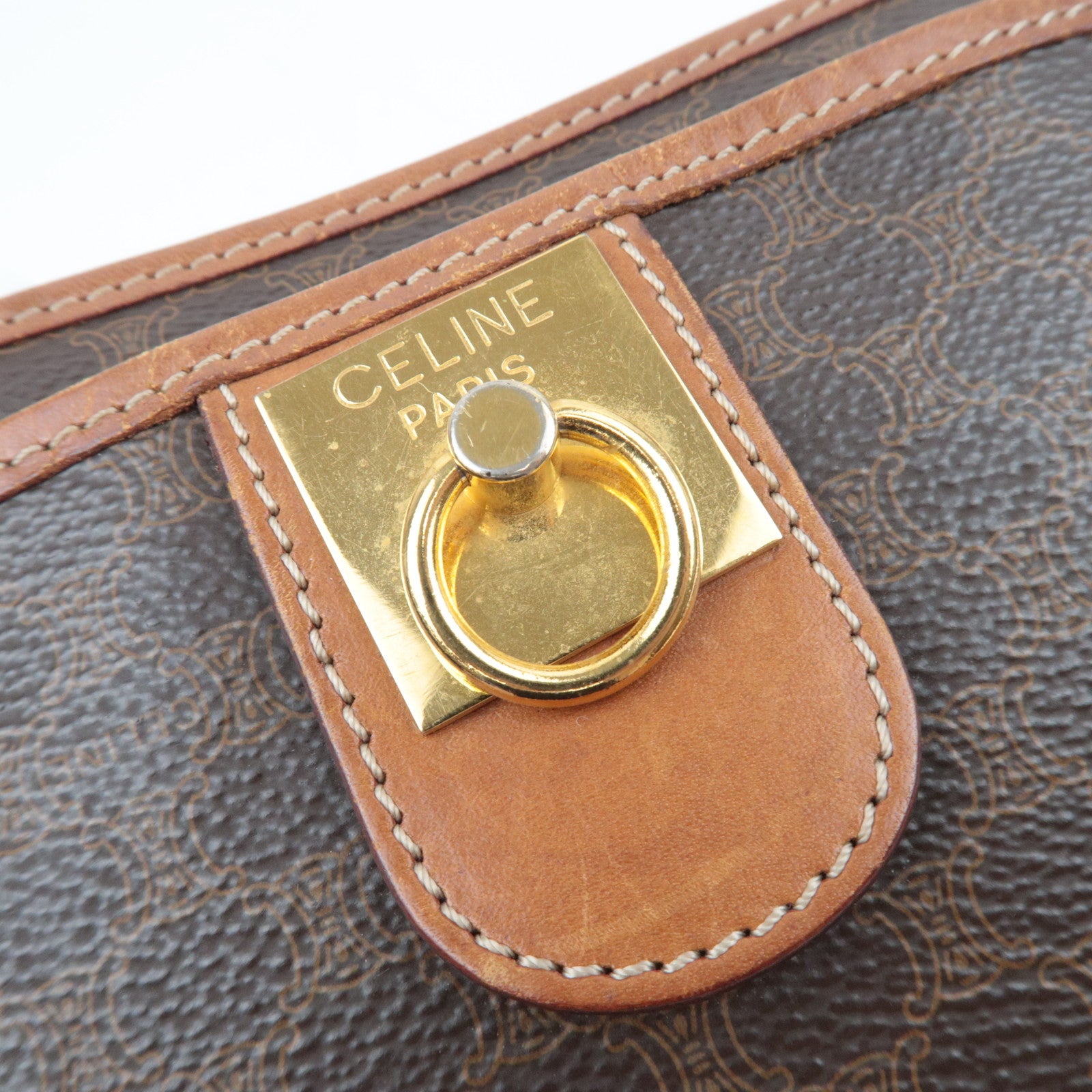 CELINE Macadam PVC Leather Clutch Bag Brown