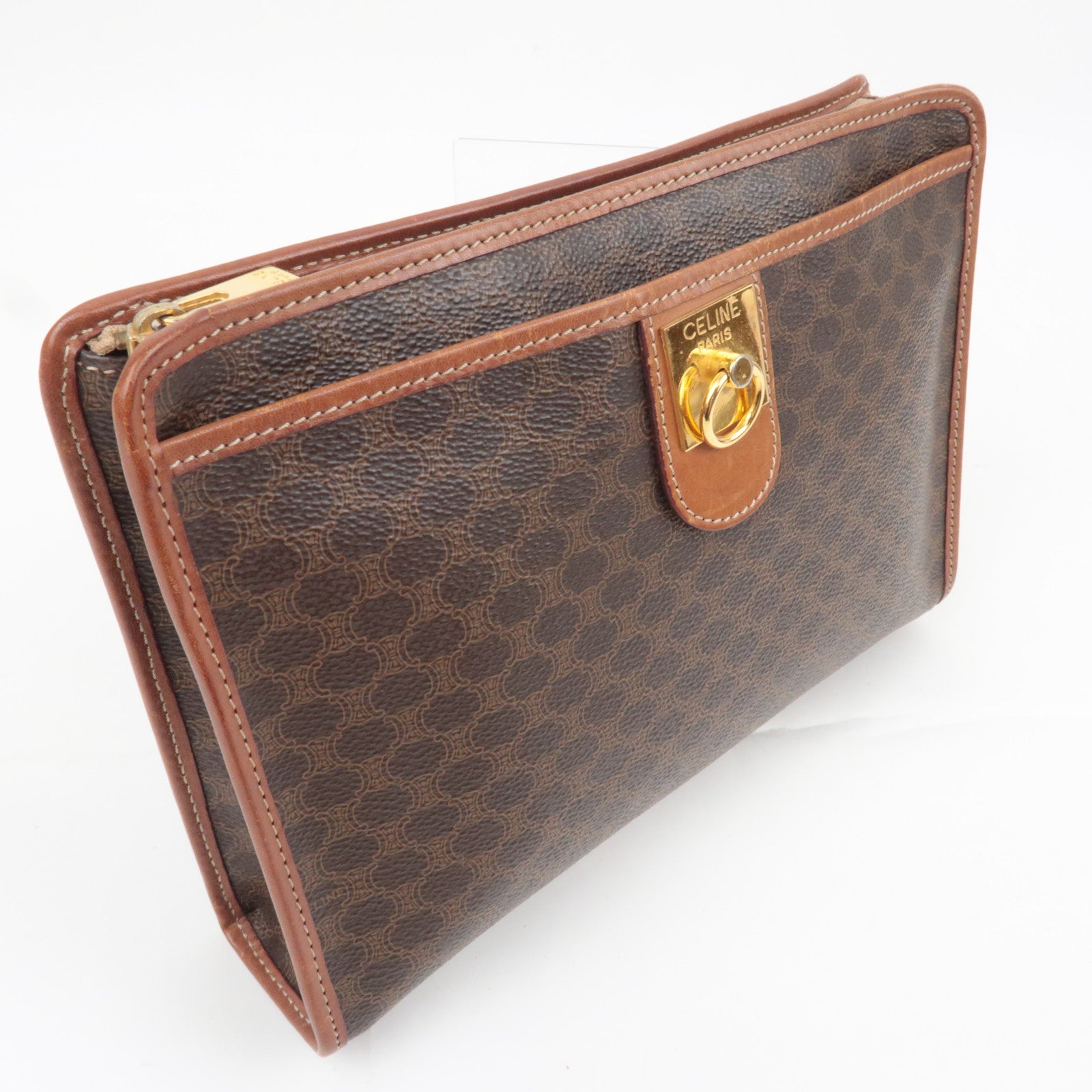 CELINE Macadam PVC Leather Clutch Bag Brown