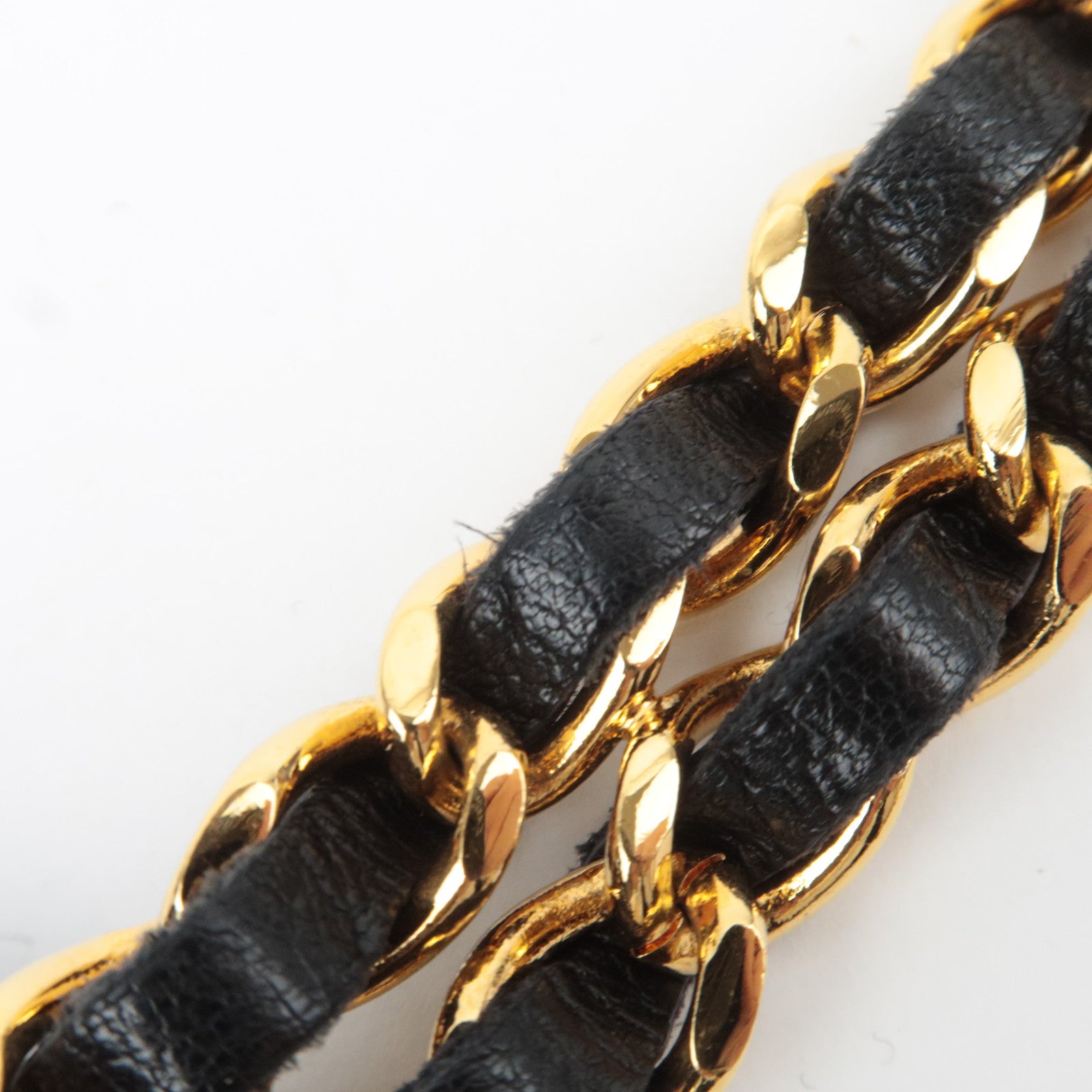 CHANEL Coco Mark Double Leather Chain Belt Waist Around 80cm Gold Black
