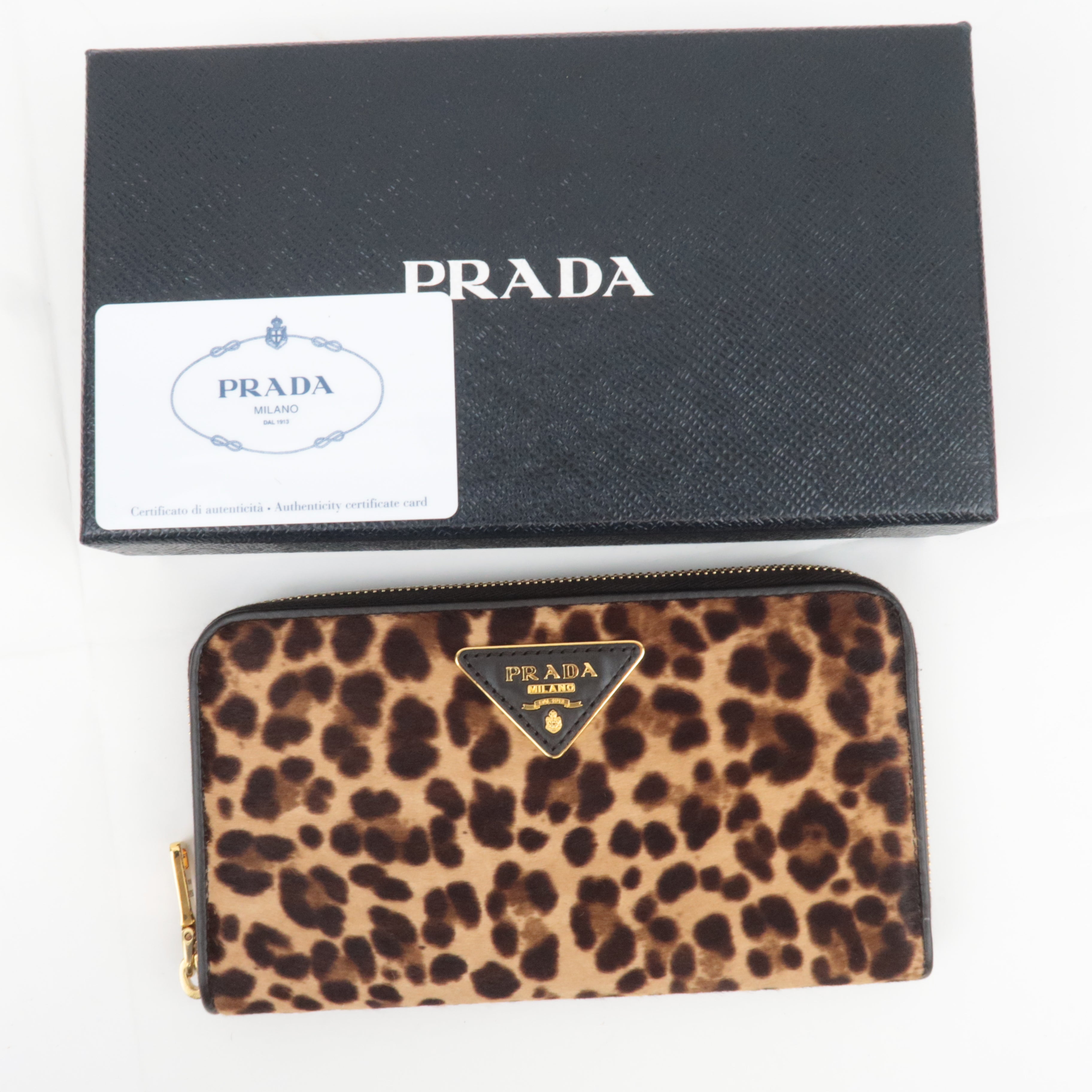 PRADA Leopard Calf Hair Long Wallet Brown 1M0506