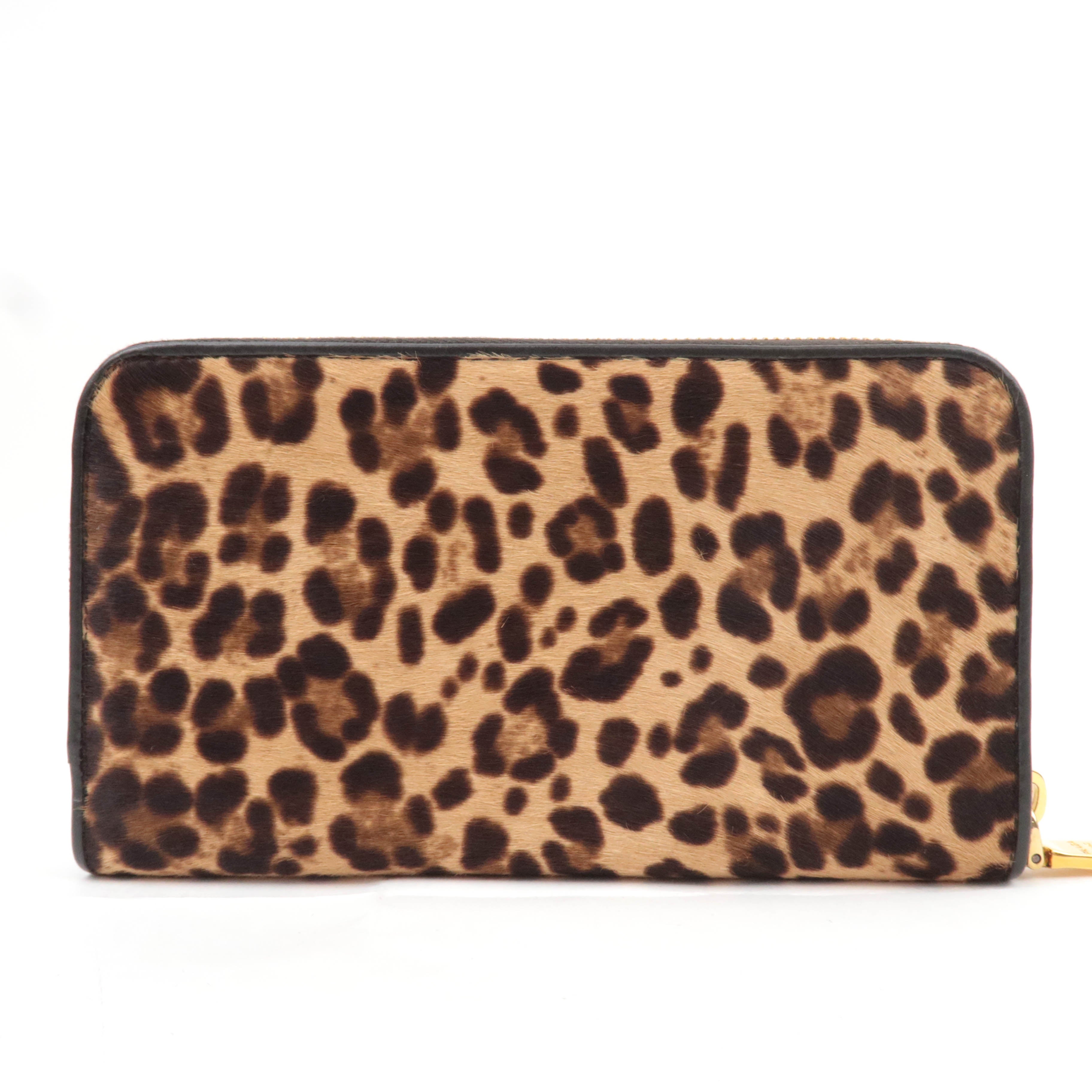 PRADA Leopard Calf Hair Long Wallet Brown 1M0506