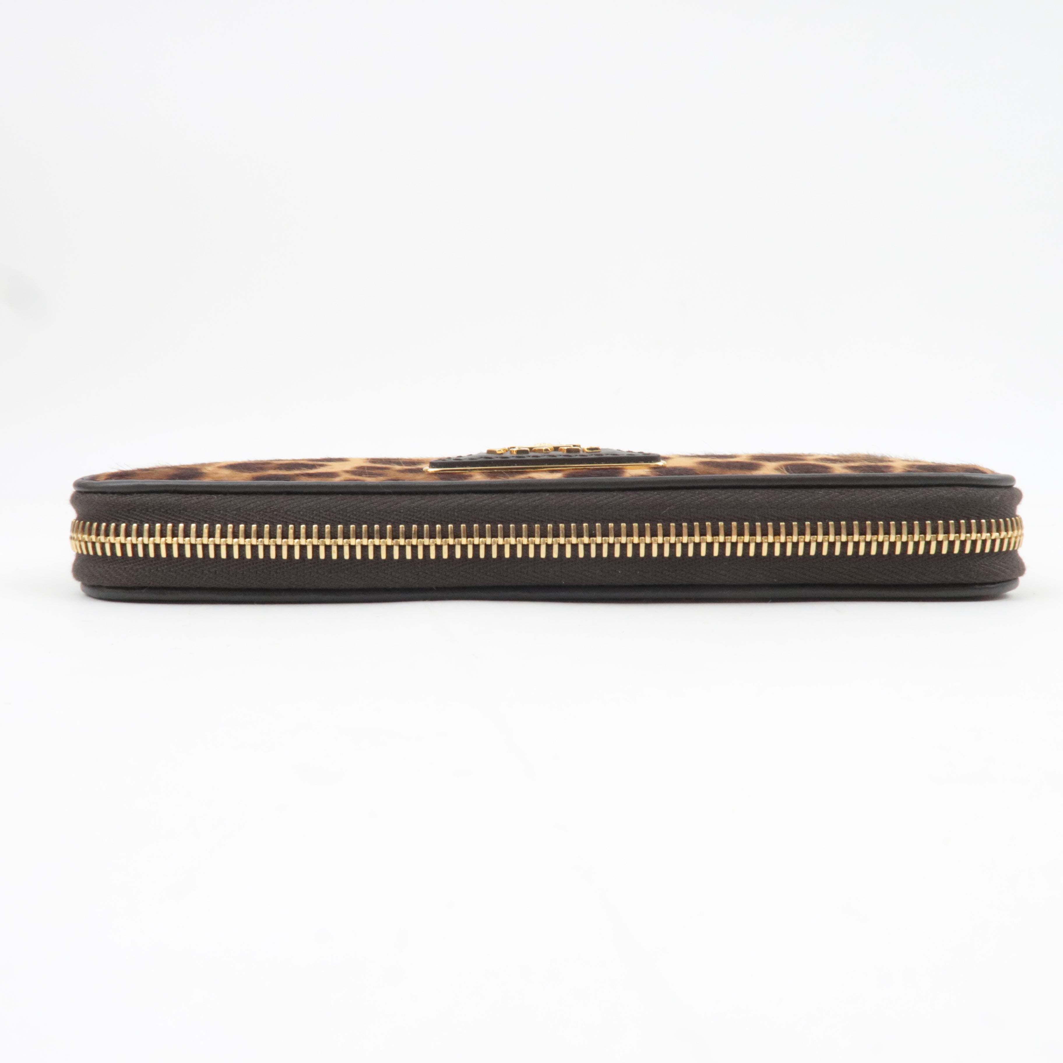 PRADA Leopard Calf Hair Long Wallet Brown 1M0506