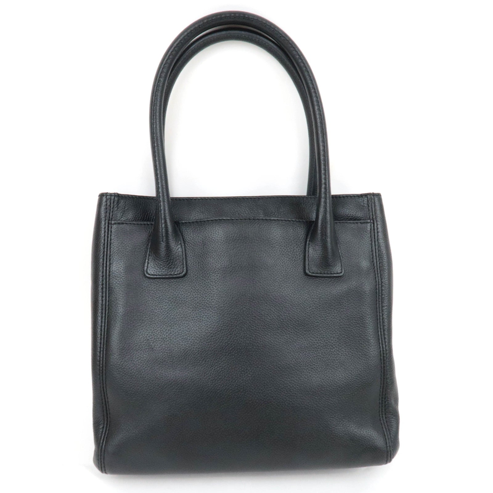 CHANEL 2.55 Leather Tote Bag Black Silver HDW