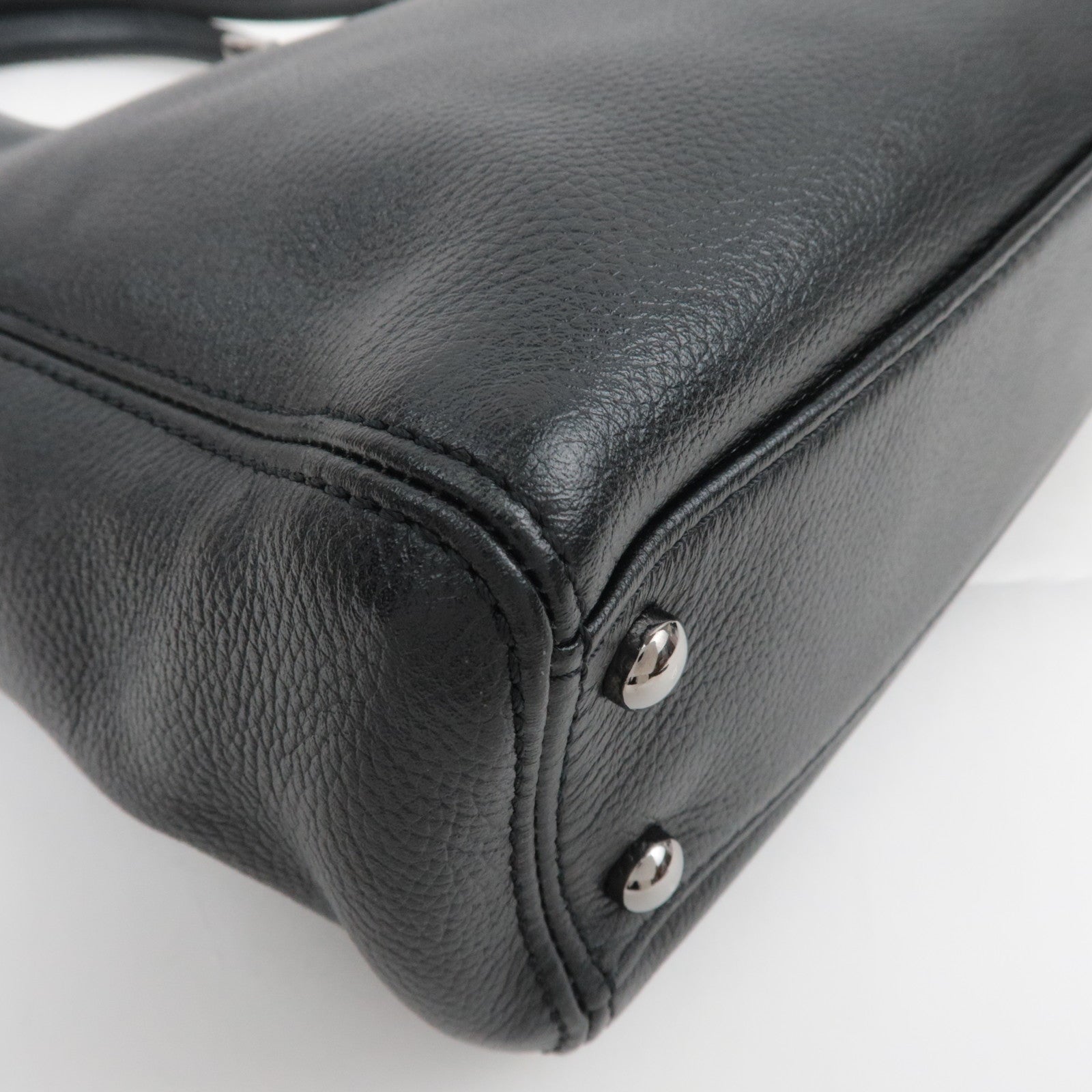 CHANEL 2.55 Leather Tote Bag Black Silver HDW