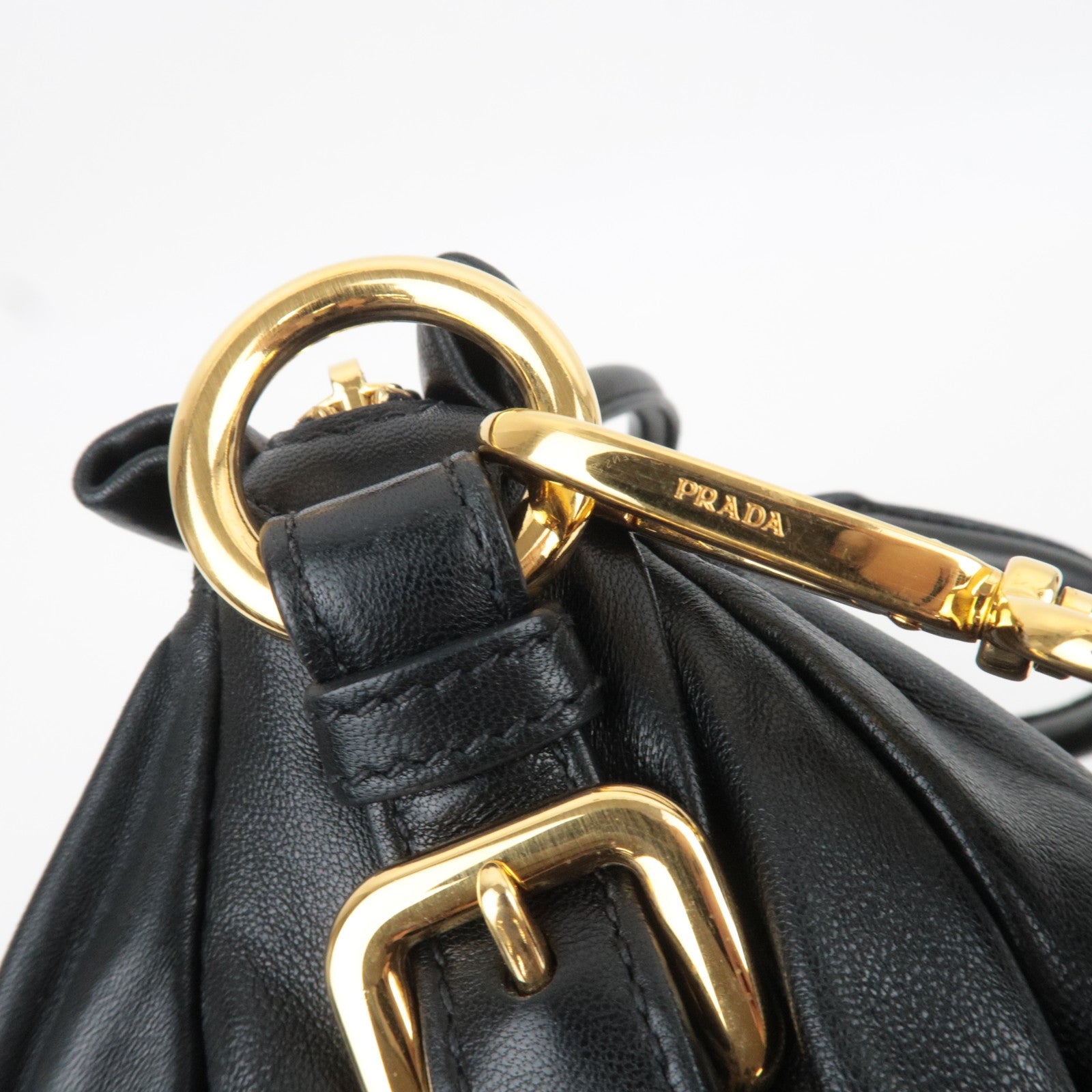 PRADA Gathered Nappa Leather 2Way Handbag Black BN1407