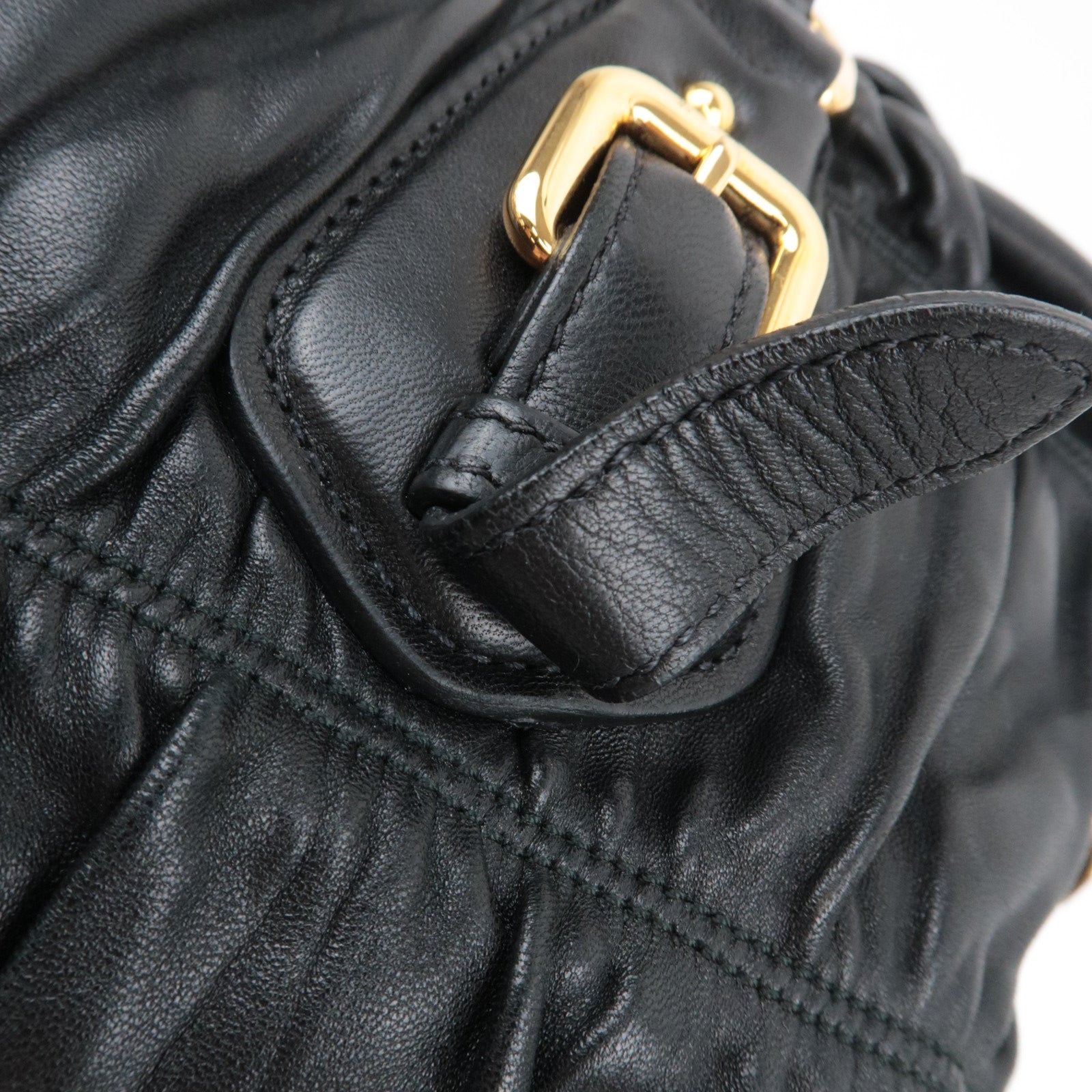 PRADA Gathered Nappa Leather 2Way Handbag Black BN1407