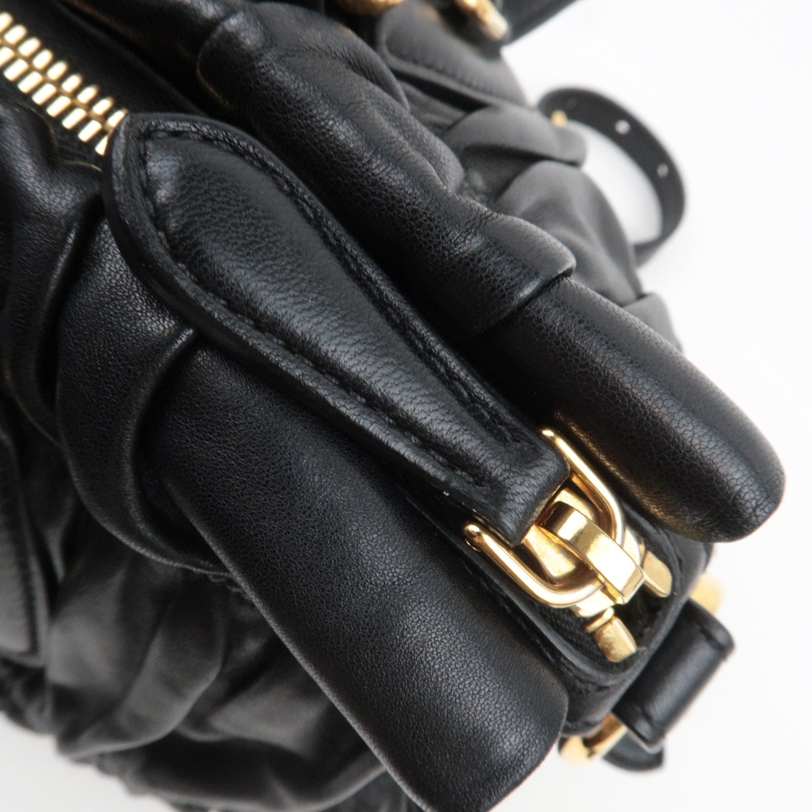 PRADA Gathered Nappa Leather 2Way Handbag Black BN1407