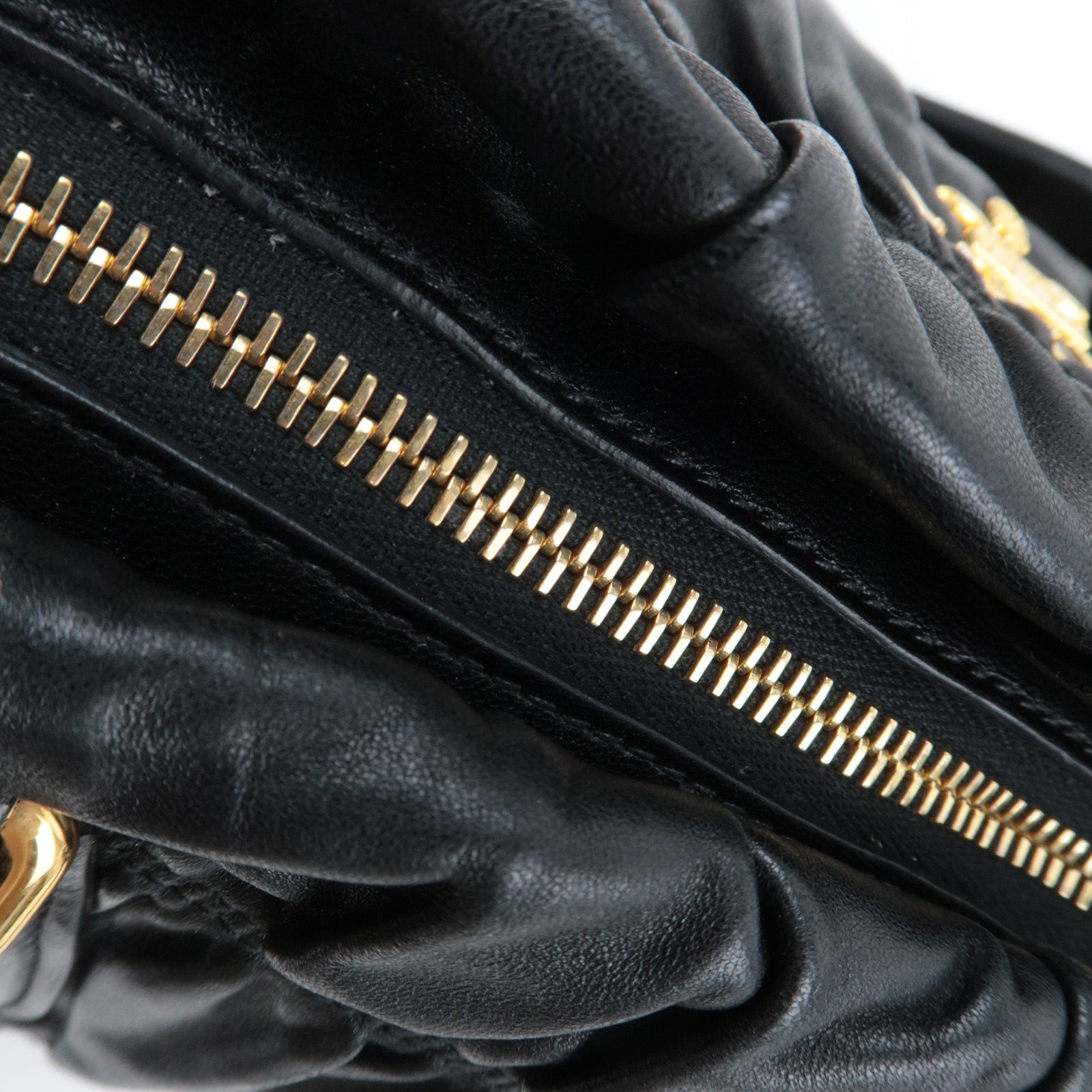 PRADA Gathered Nappa Leather 2Way Handbag Black BN1407