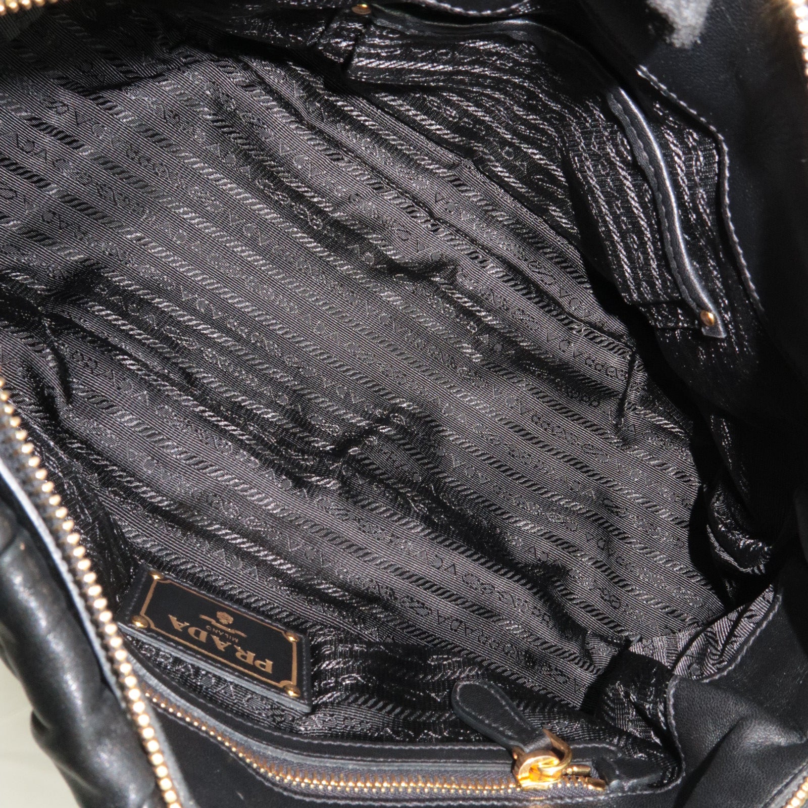PRADA Gathered Nappa Leather 2Way Handbag Black BN1407