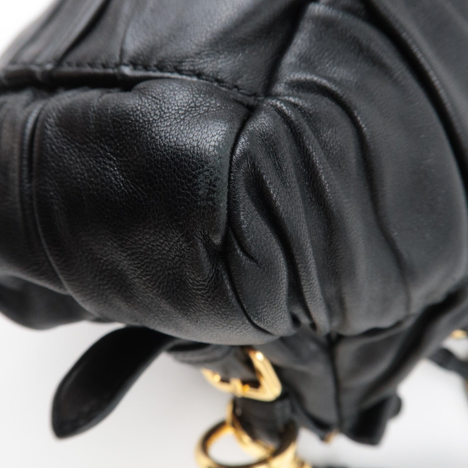 PRADA Gathered Nappa Leather 2Way Handbag Black BN1407