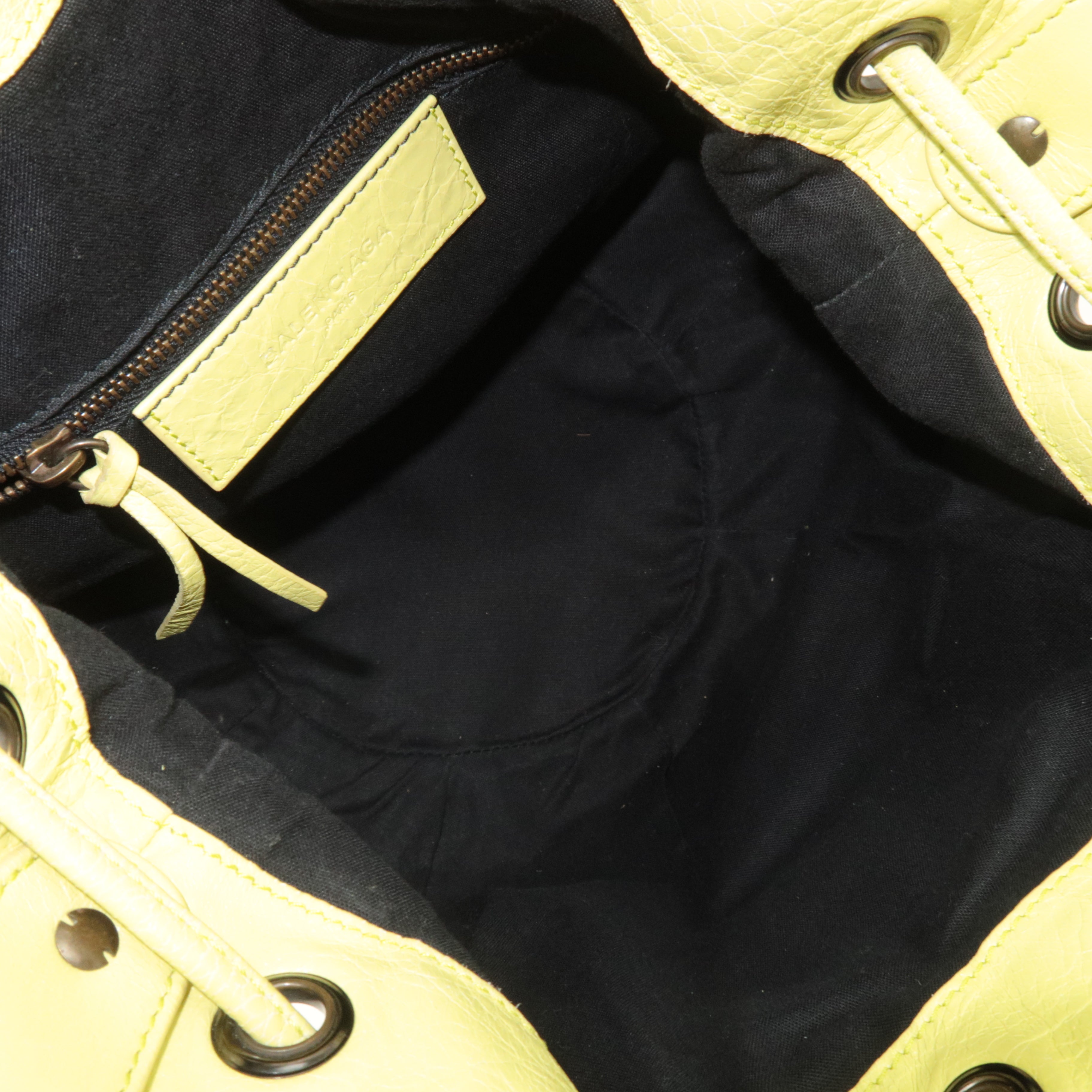 BALENCIAGA Classic Mini Pom Pom Handbag Leather Lime Yellow 246438