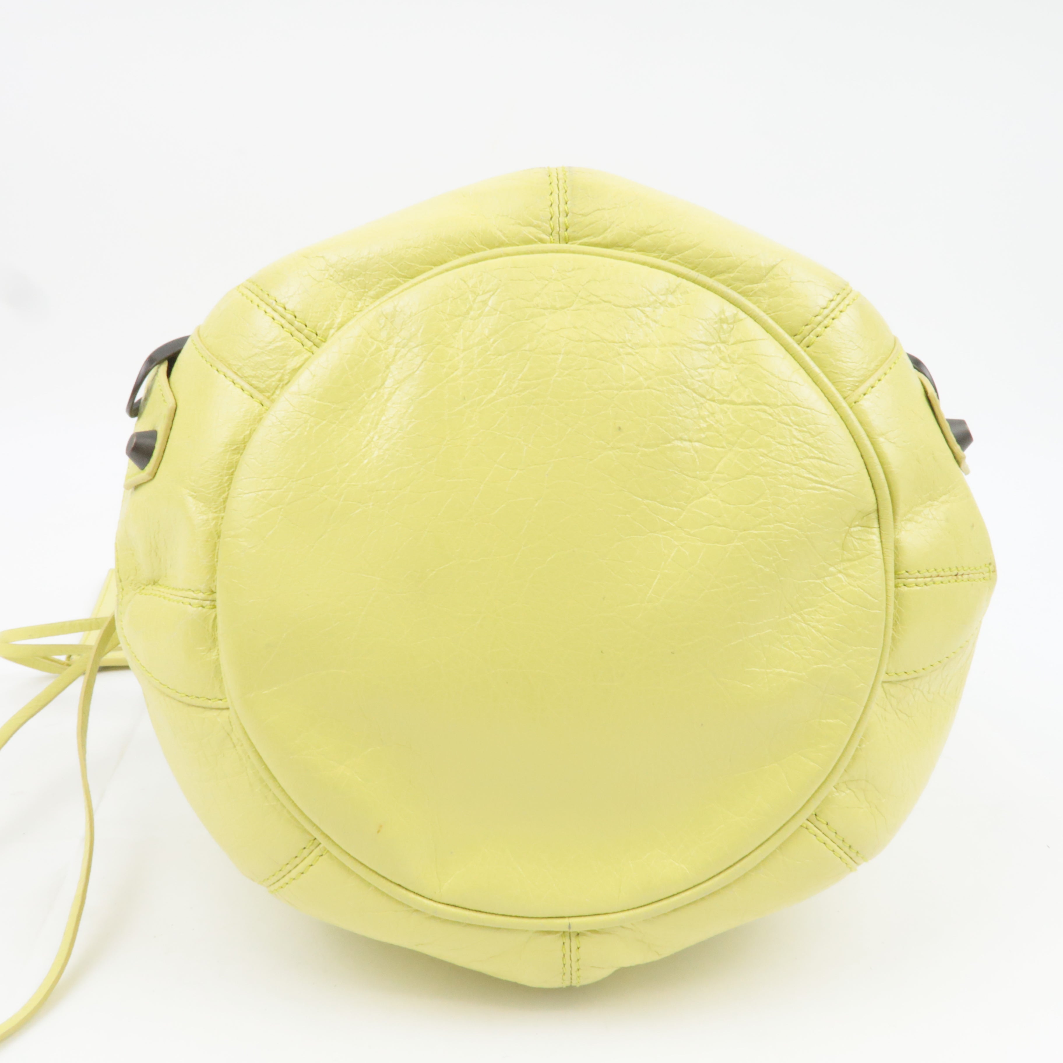 BALENCIAGA Classic Mini Pom Pom Handbag Leather Lime Yellow 246438