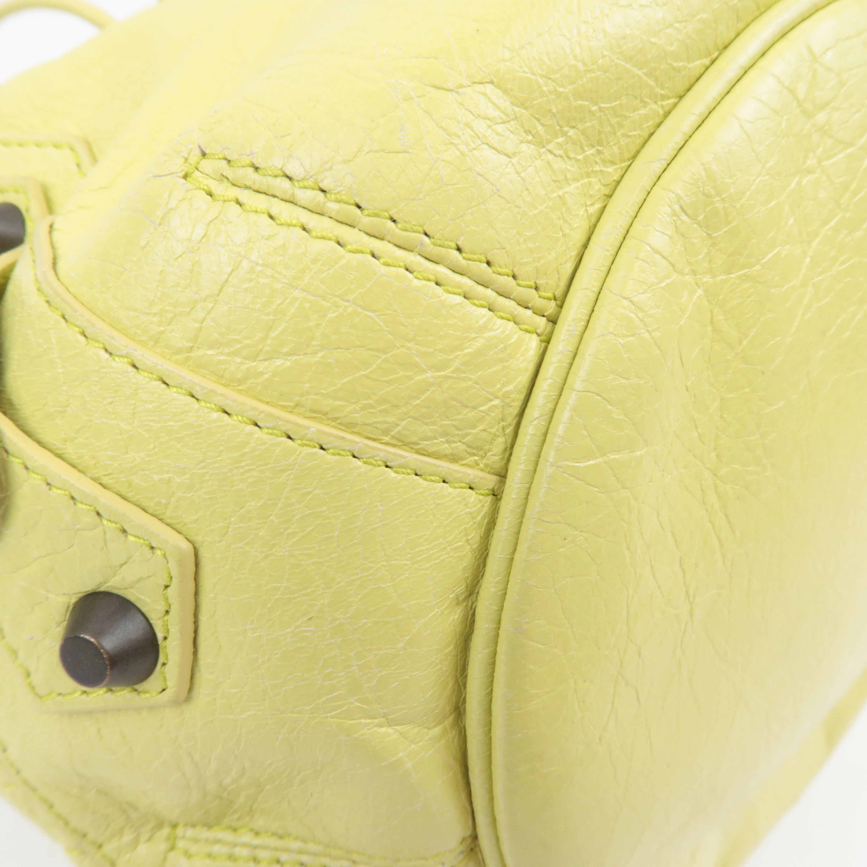 BALENCIAGA Classic Mini Pom Pom Handbag Leather Lime Yellow 246438