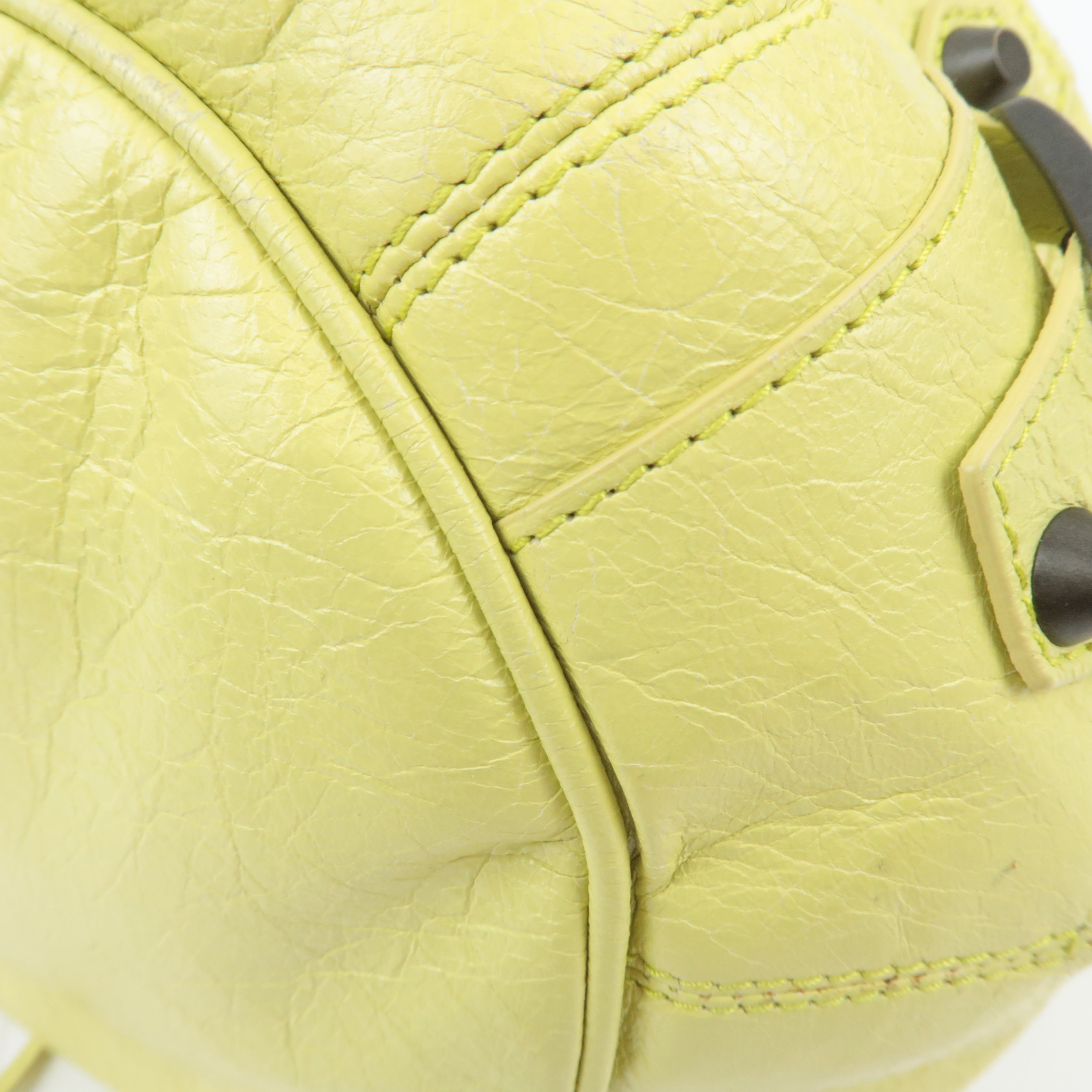 BALENCIAGA Classic Mini Pom Pom Handbag Leather Lime Yellow 246438