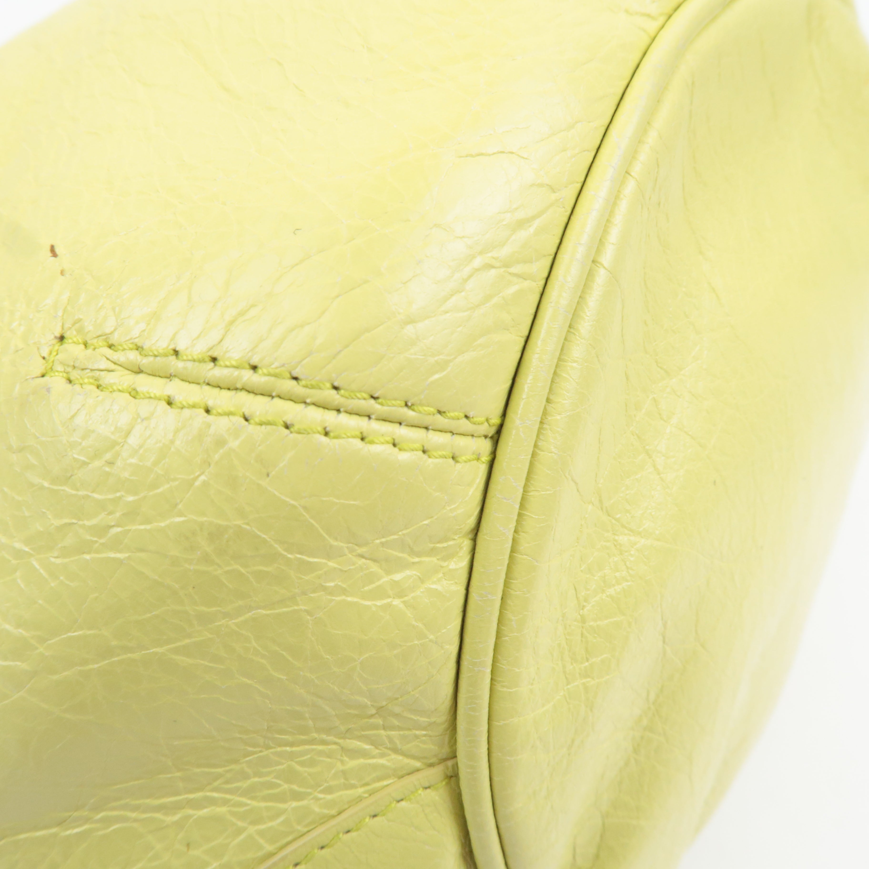 BALENCIAGA Classic Mini Pom Pom Handbag Leather Lime Yellow 246438