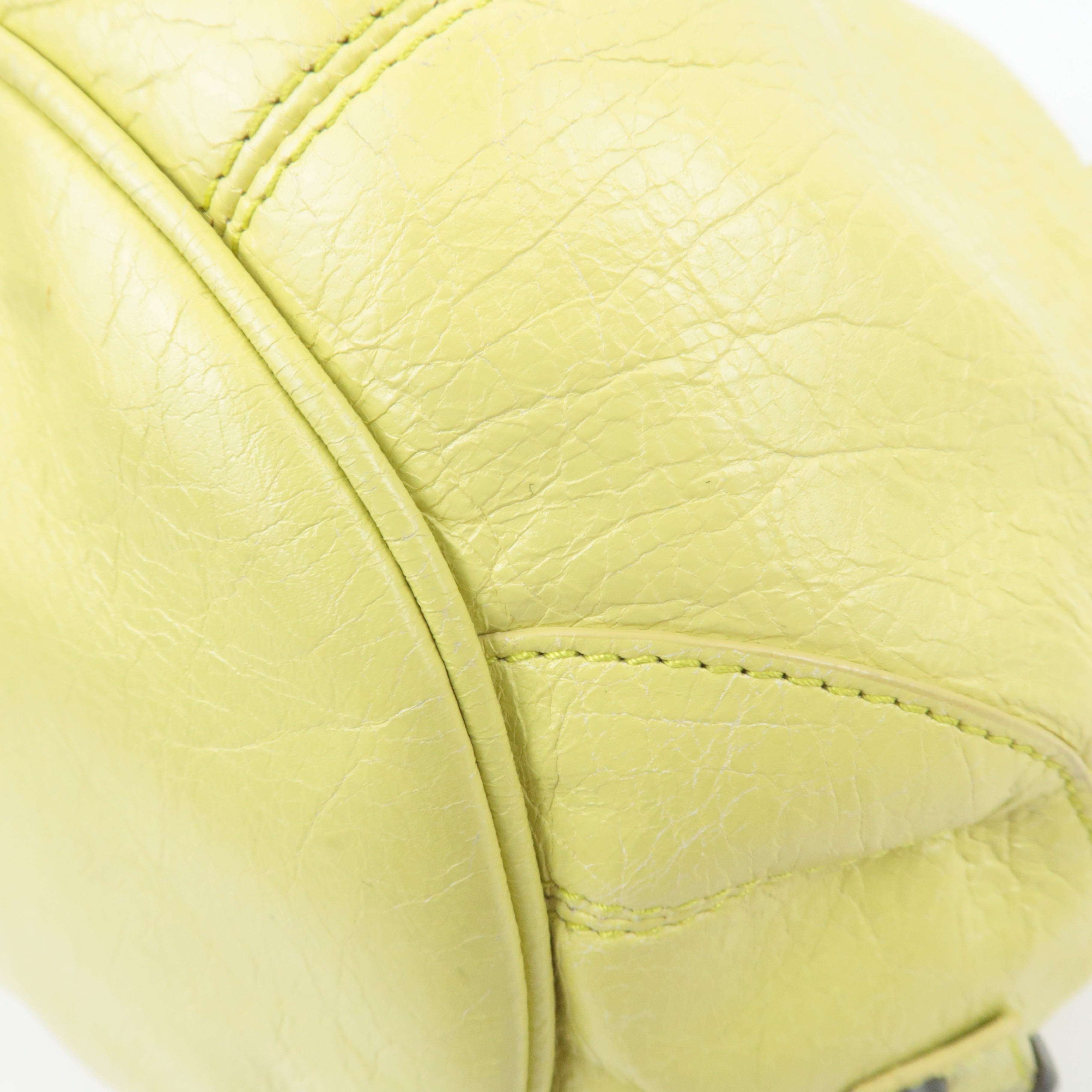 BALENCIAGA Classic Mini Pom Pom Handbag Leather Lime Yellow 246438