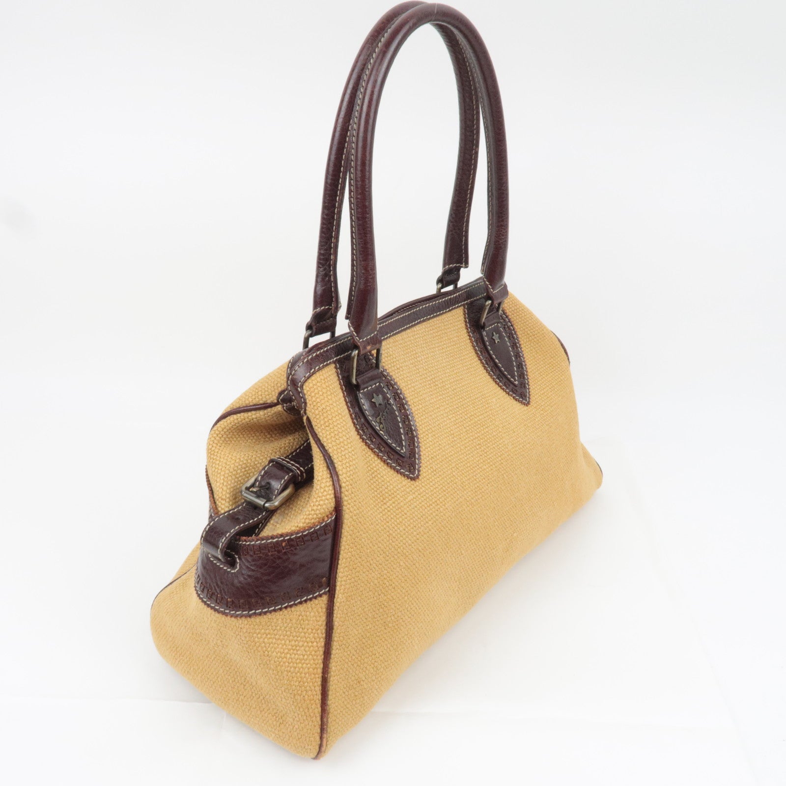FENDI Etonico Canvas Leather Tote Bag Brown 8BN162
