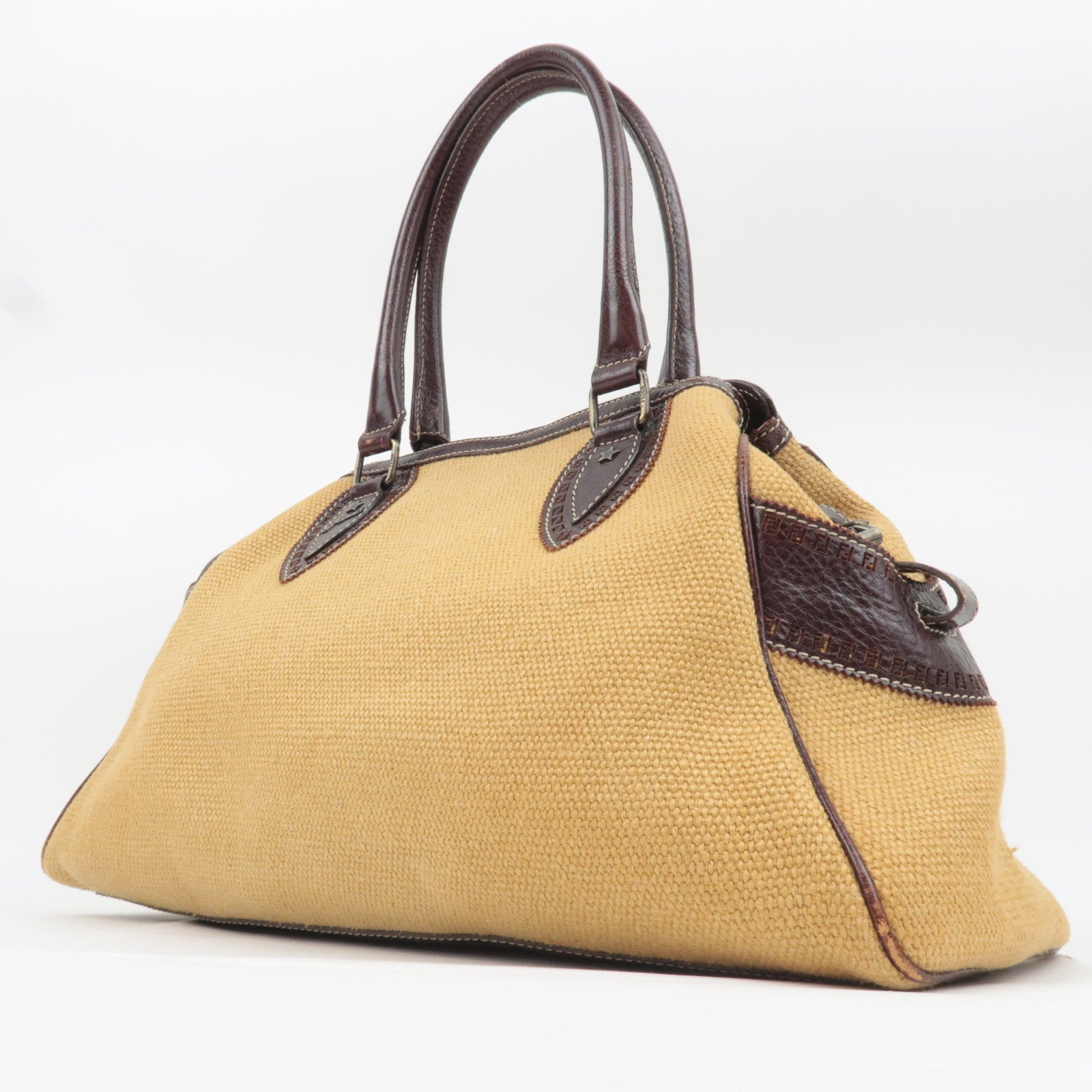 FENDI Etonico Canvas Leather Tote Bag Brown 8BN162