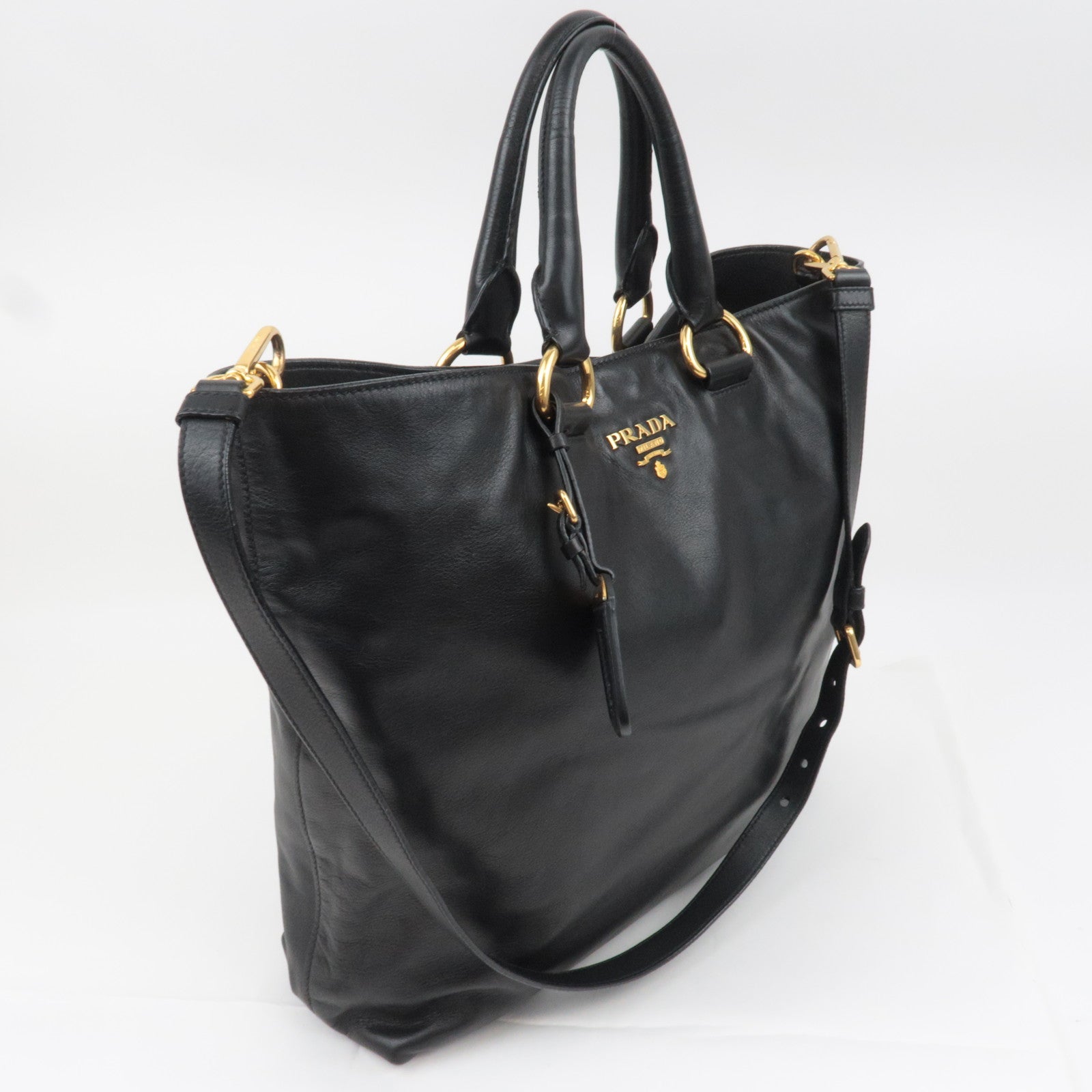 PRADA 2Way Leather Tote Bag Black
