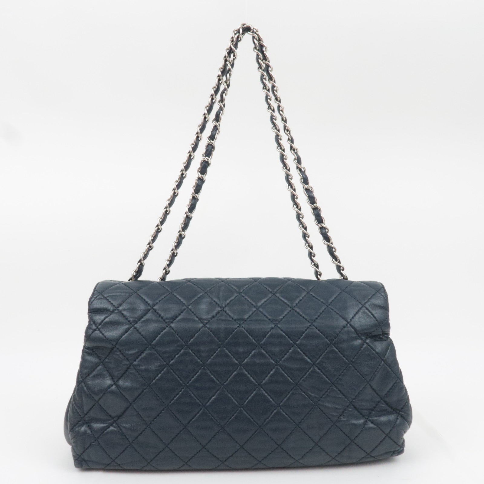 CHANEL Matelasse Chain Shoulder Bag Lambskin Navy Silver HDW