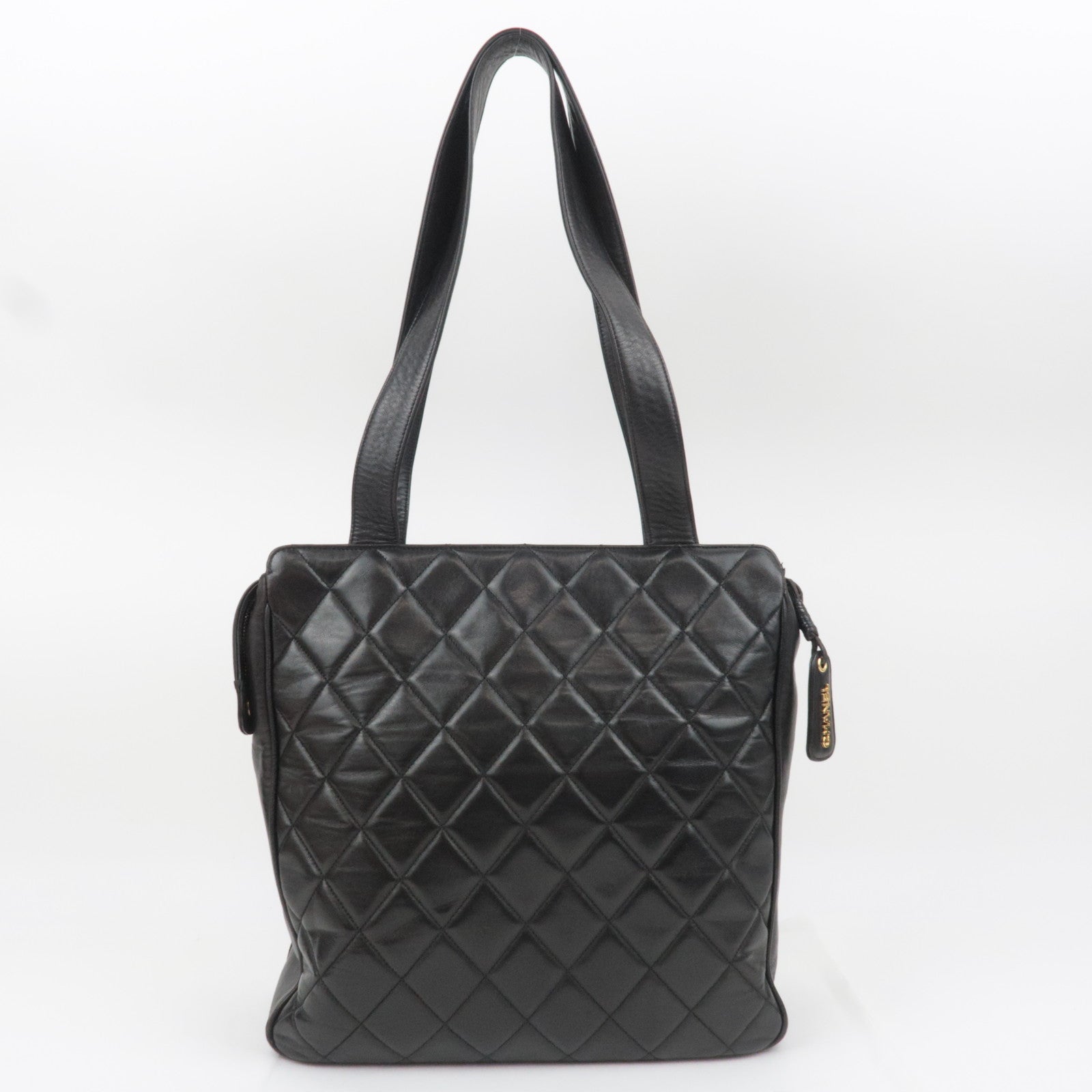 CHANEL Matelasse Lambskin Tote Bag Black Gold HDW