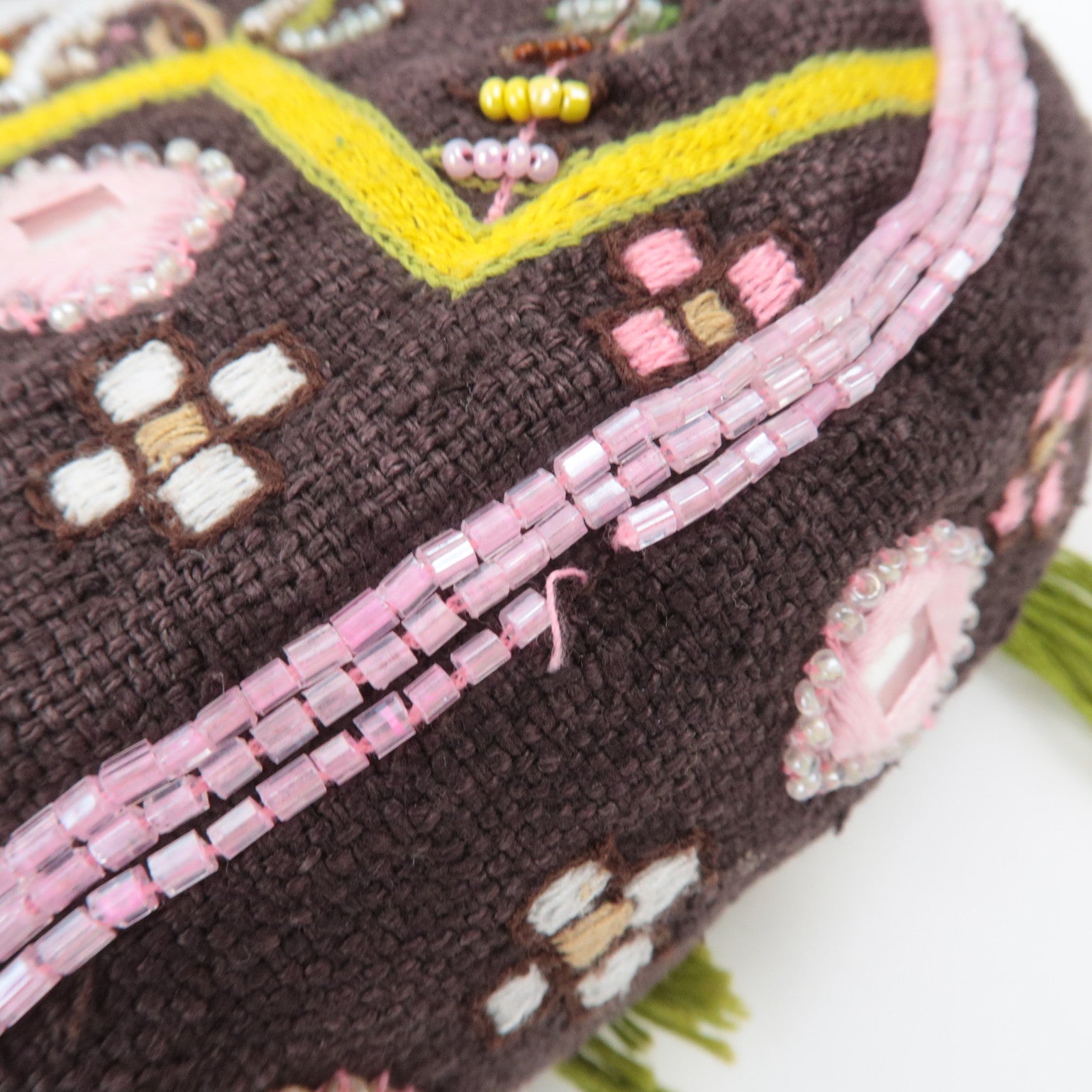 FENDI Beaded Mamma Baguette Shoulder Bag Brown Green Pink 26424