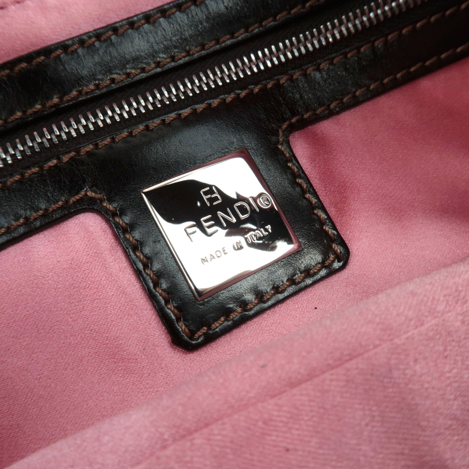 FENDI Beaded Mamma Baguette Shoulder Bag Brown Green Pink 26424