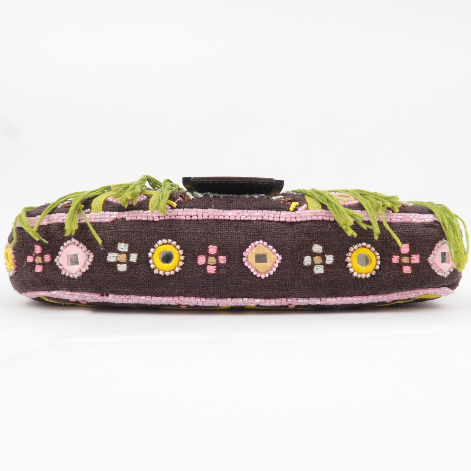 FENDI Beaded Mamma Baguette Shoulder Bag Brown Green Pink 26424