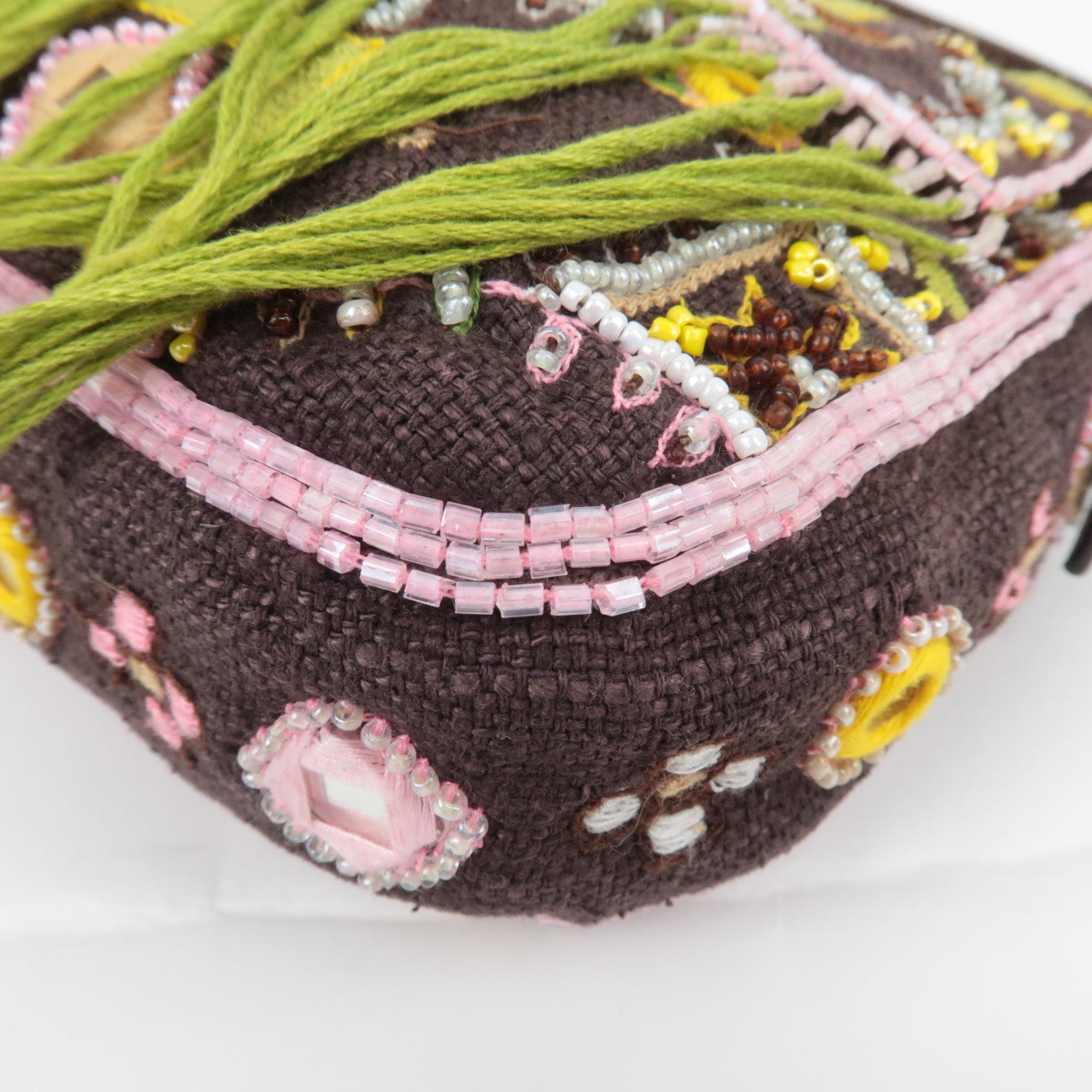 FENDI Beaded Mamma Baguette Shoulder Bag Brown Green Pink 26424