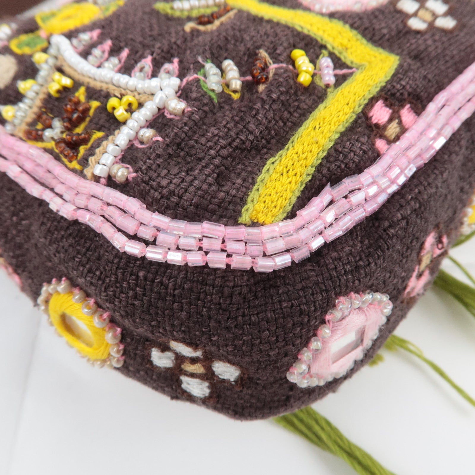 FENDI Beaded Mamma Baguette Shoulder Bag Brown Green Pink 26424