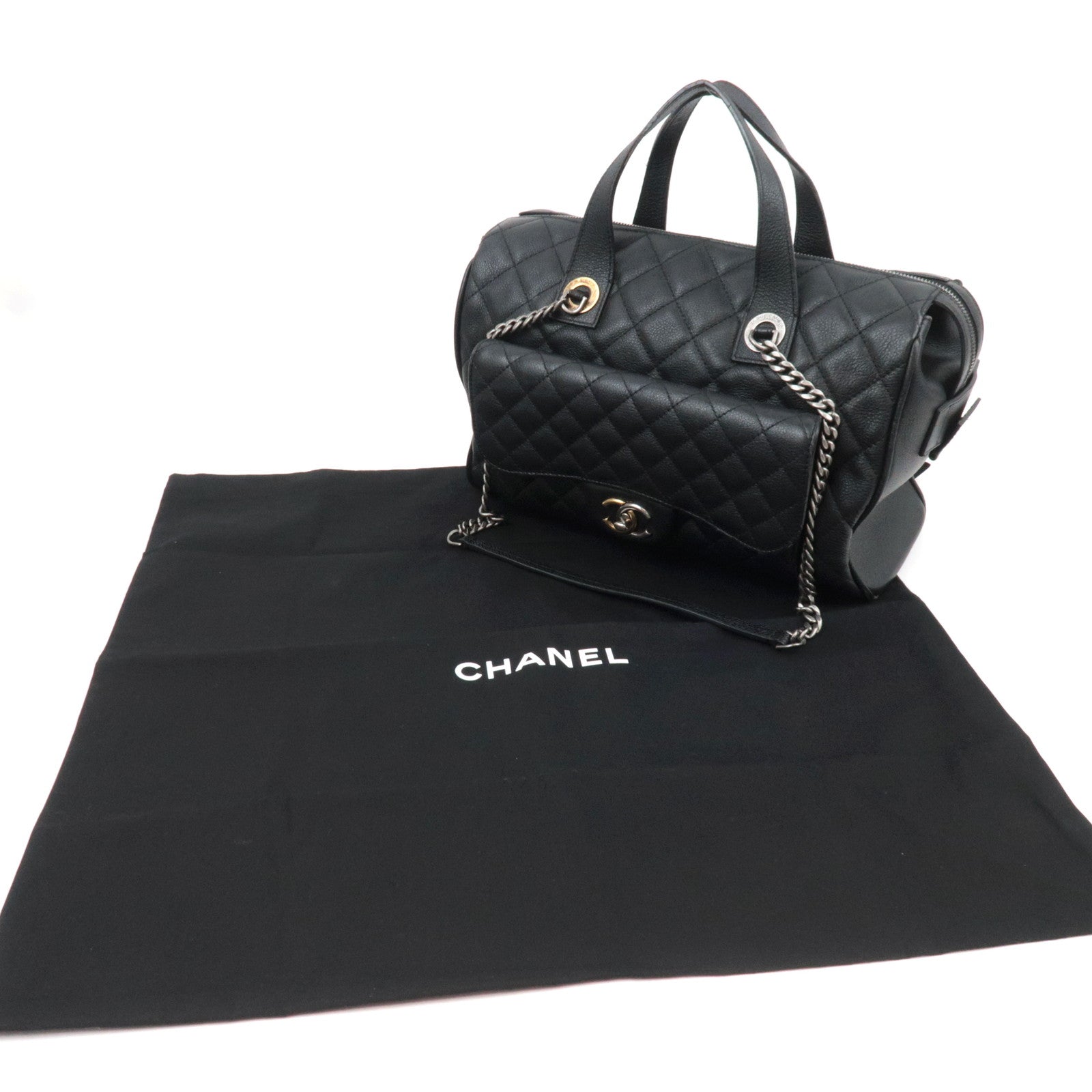 CHANEL Matelasse 2Way Leather Chain Shoulder Bag Black Mix HDW