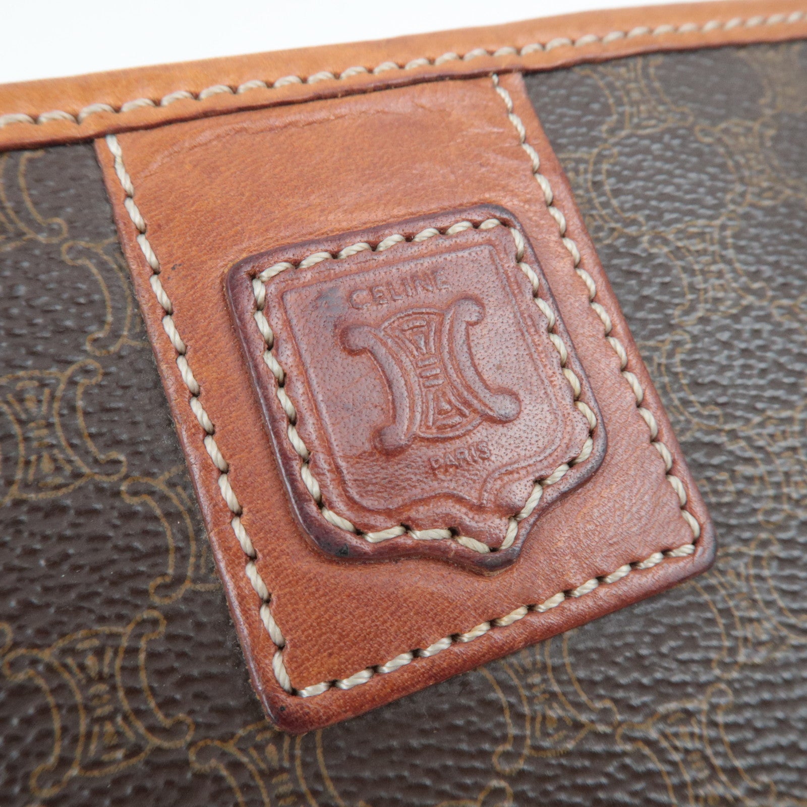 CELINE Macadam PVC Leather Clutch Bag Brown