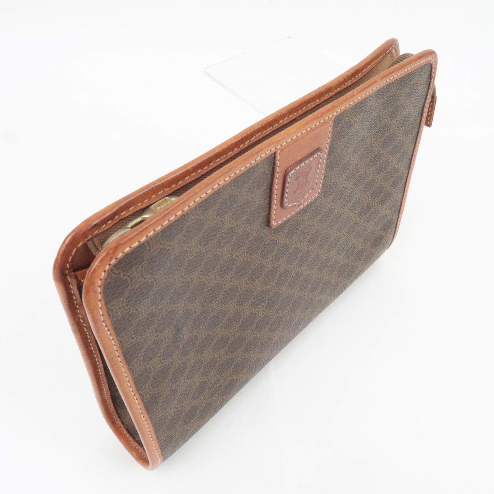CELINE Macadam PVC Leather Clutch Bag Brown