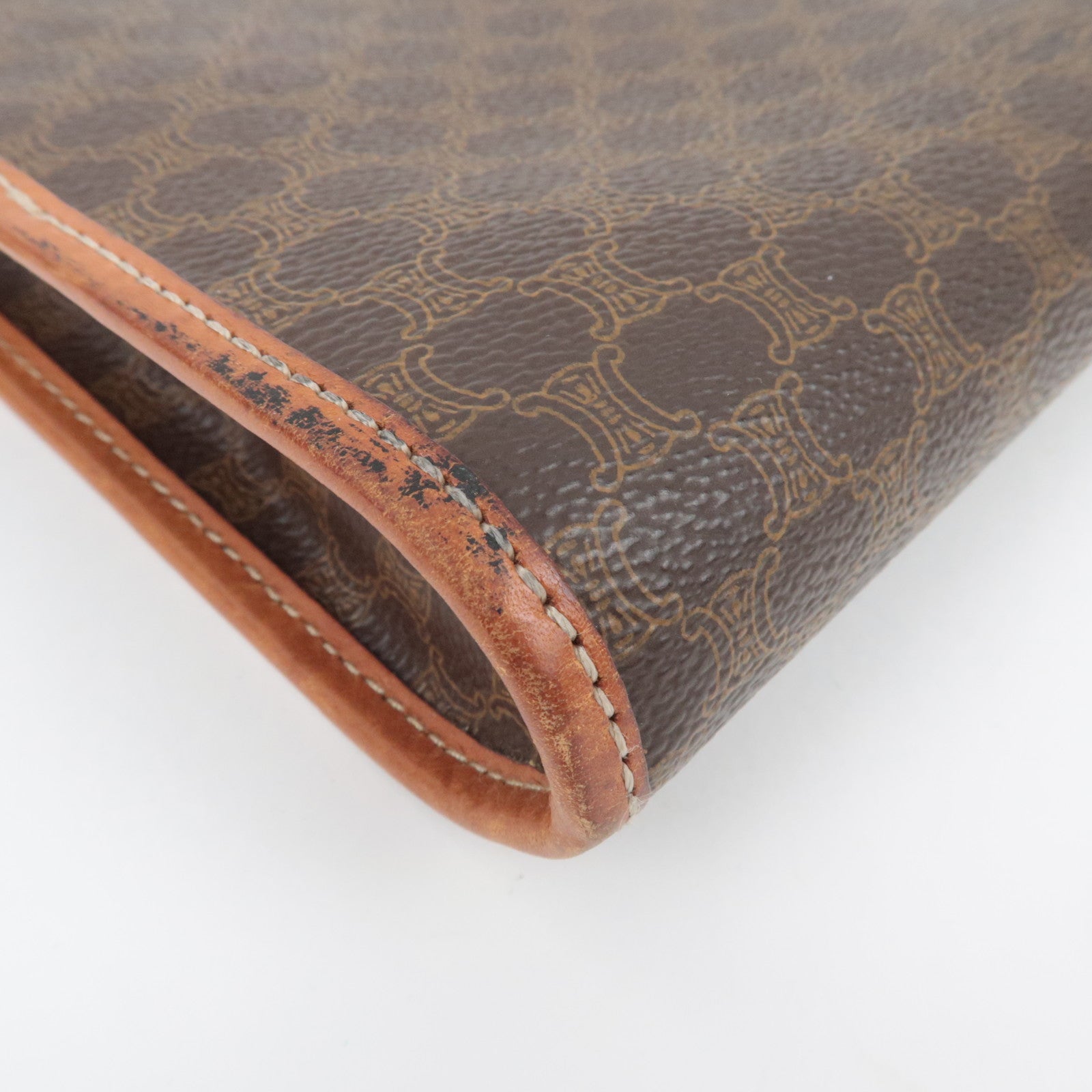 CELINE Macadam PVC Leather Clutch Bag Brown