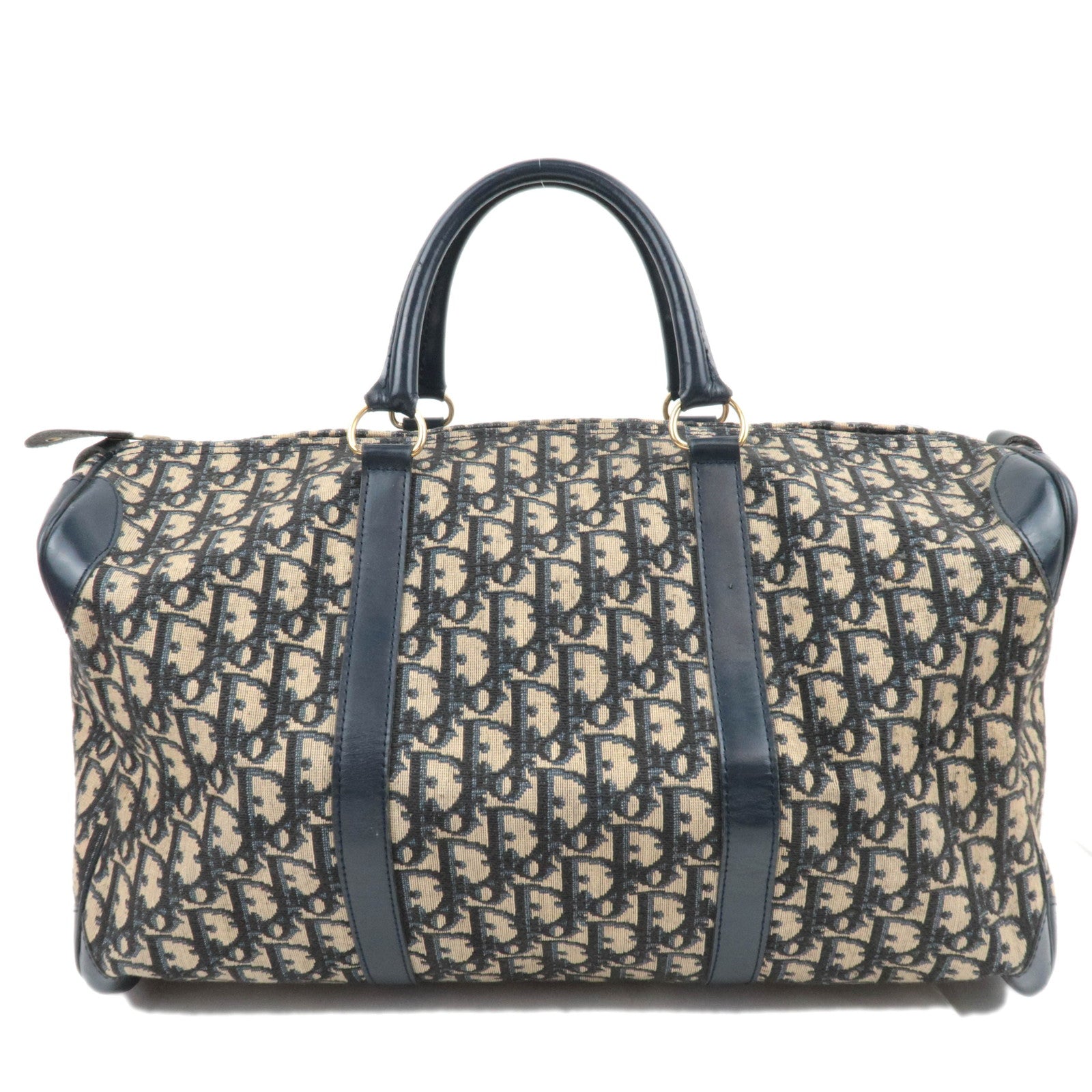 Christian Dior Trotter Canvas Leather Boston Bag Navy89326