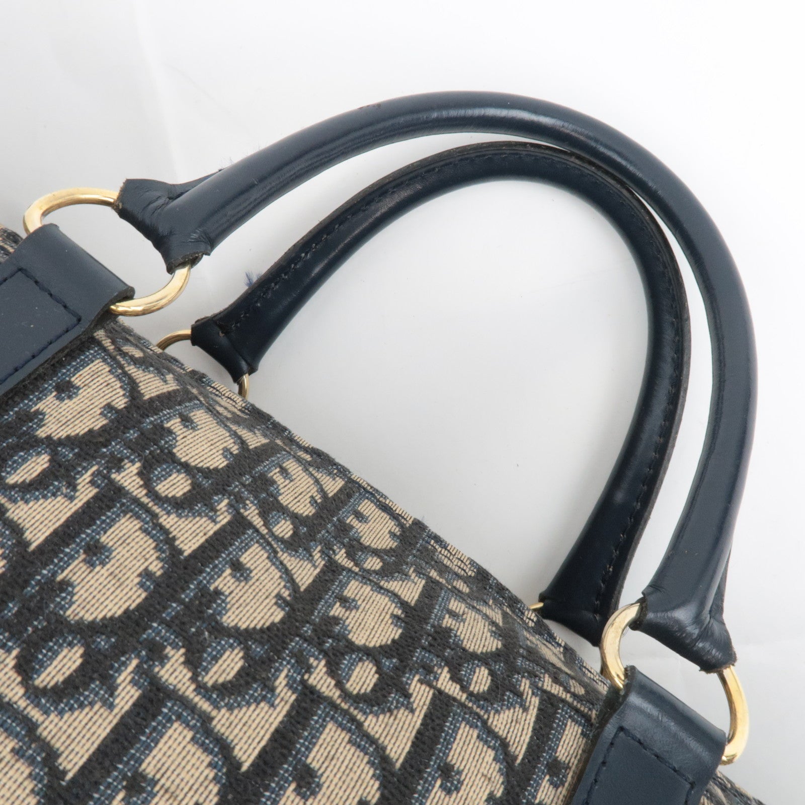 Christian Dior Trotter Canvas Leather Boston Bag Navy