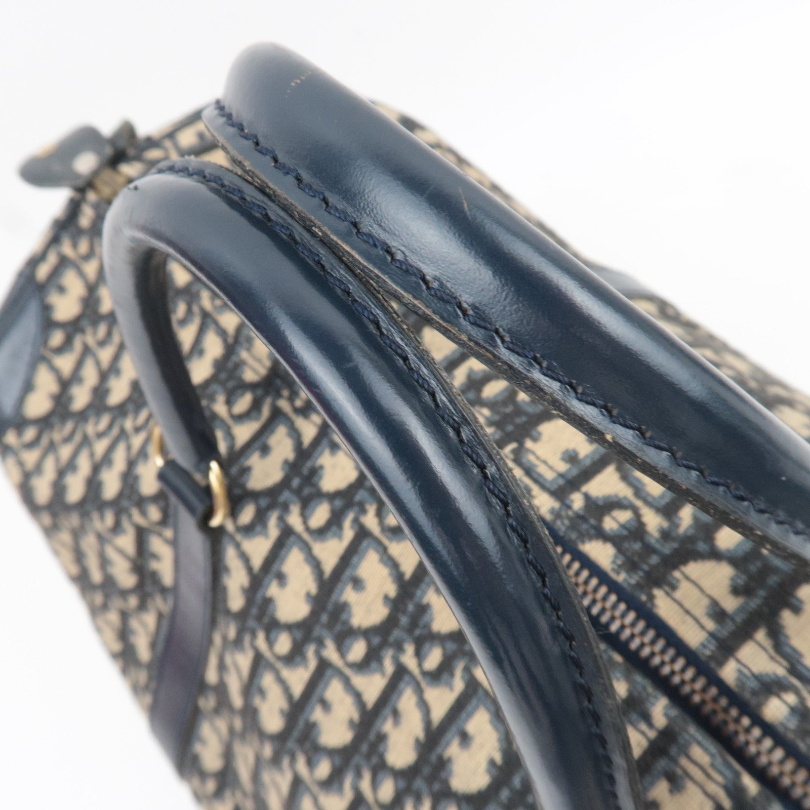 Christian Dior Trotter Canvas Leather Boston Bag Navy