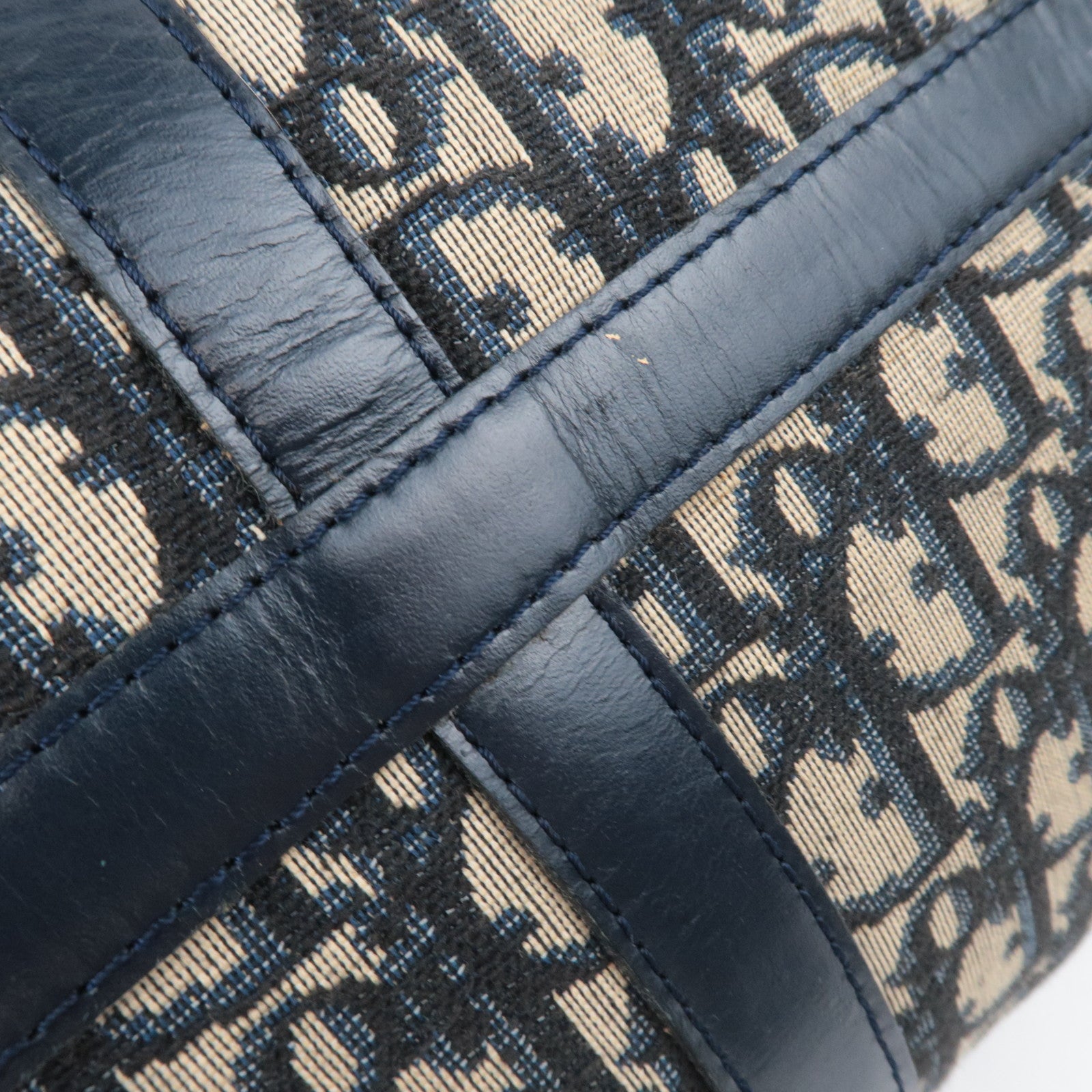 Christian Dior Trotter Canvas Leather Boston Bag Navy