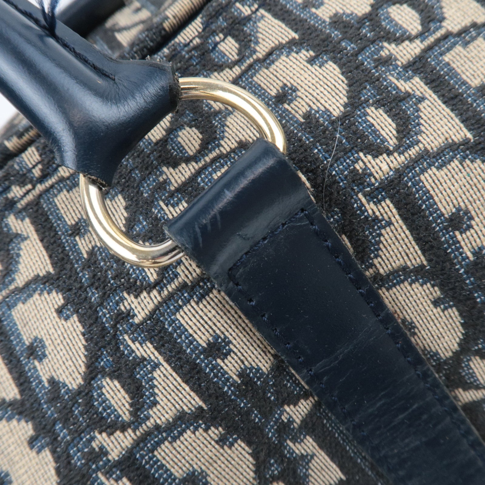 Christian Dior Trotter Canvas Leather Boston Bag Navy