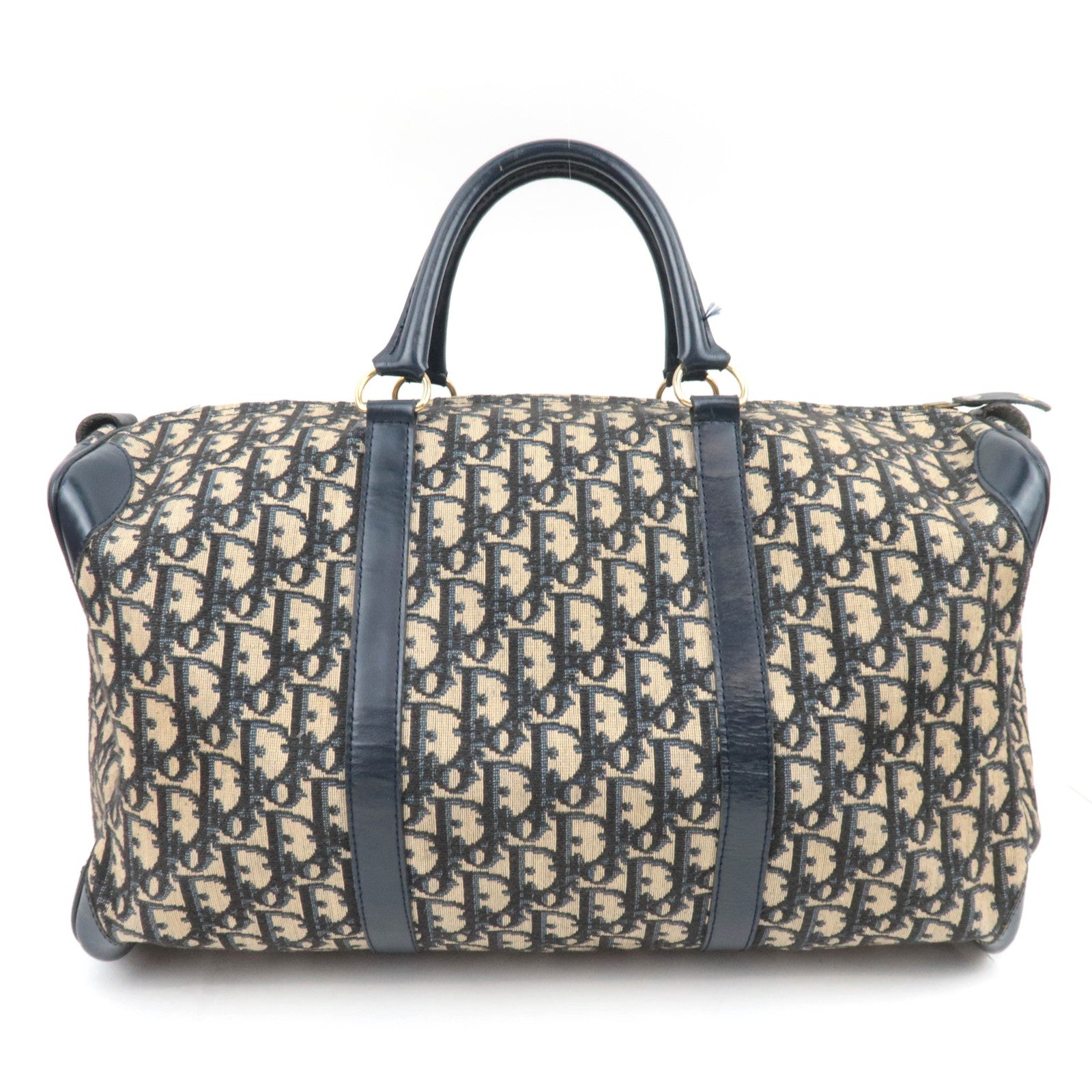 Christian Dior Trotter Canvas Leather Boston Bag Navy