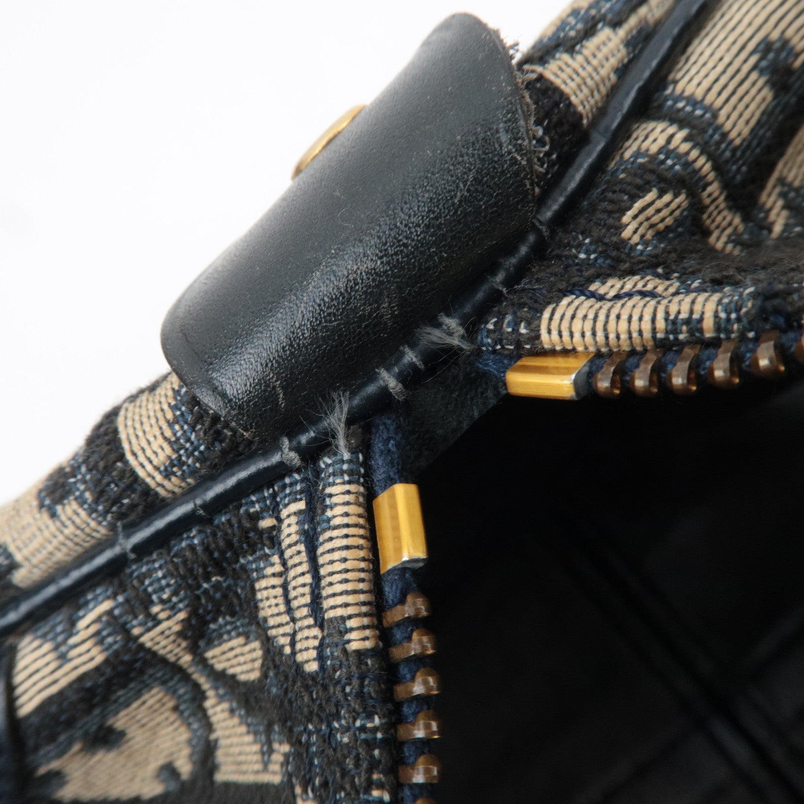 Christian Dior Trotter Canvas Leather Boston Bag Navy