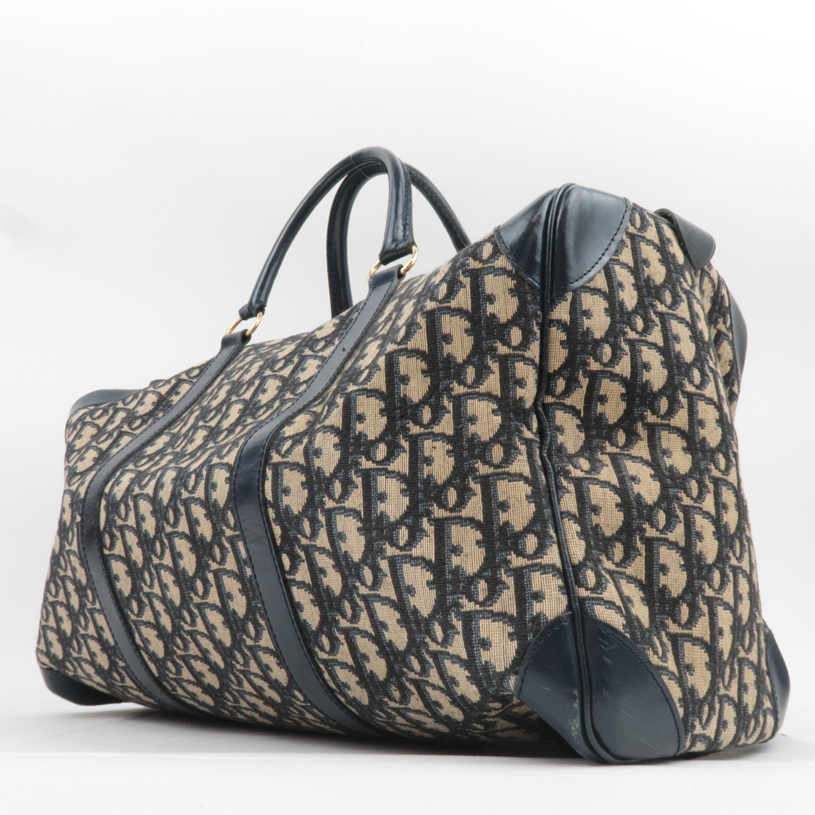 Christian Dior Trotter Canvas Leather Boston Bag Navy