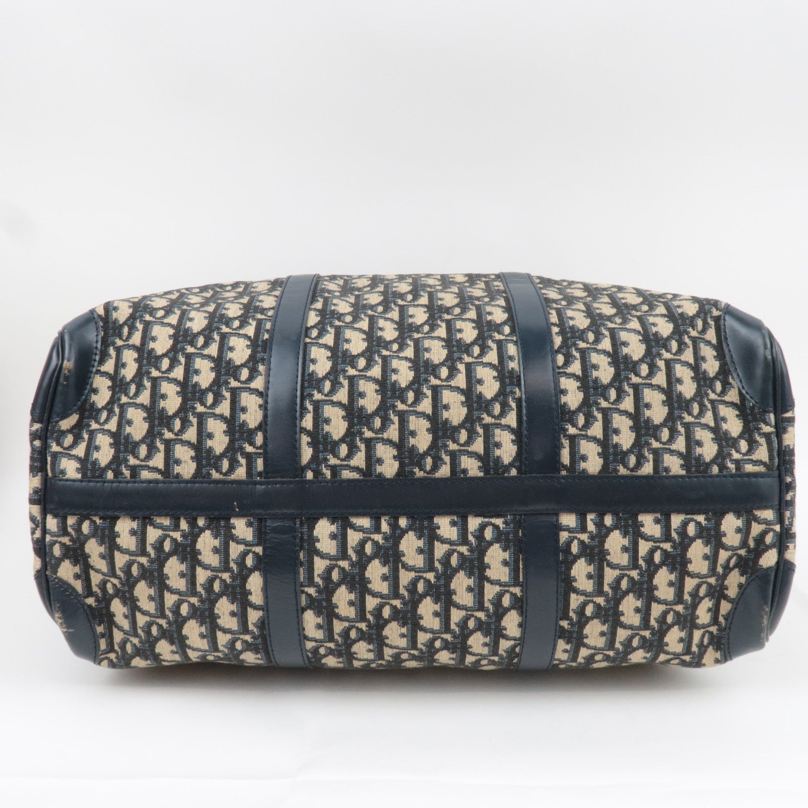 Christian Dior Trotter Canvas Leather Boston Bag Navy