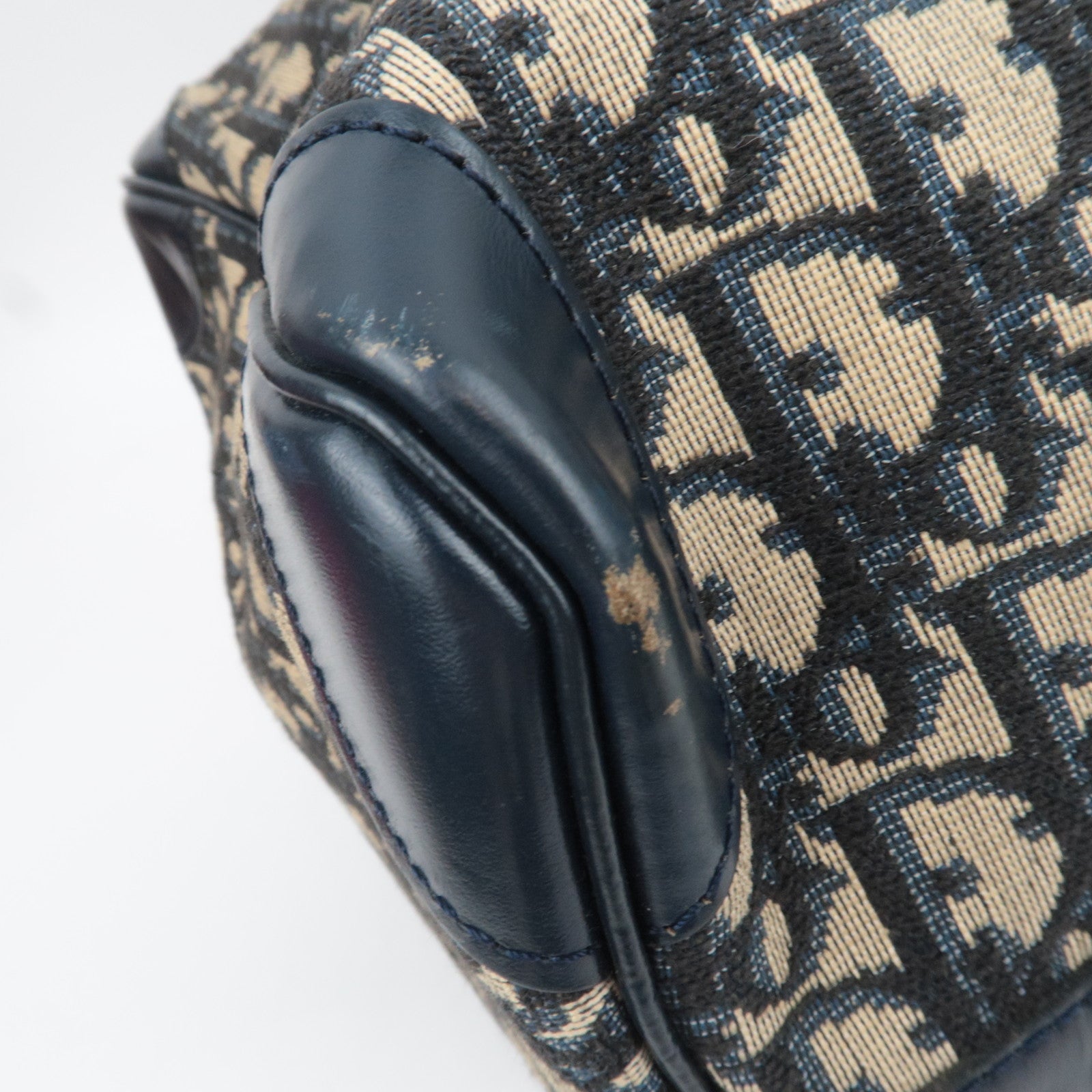 Christian Dior Trotter Canvas Leather Boston Bag Navy