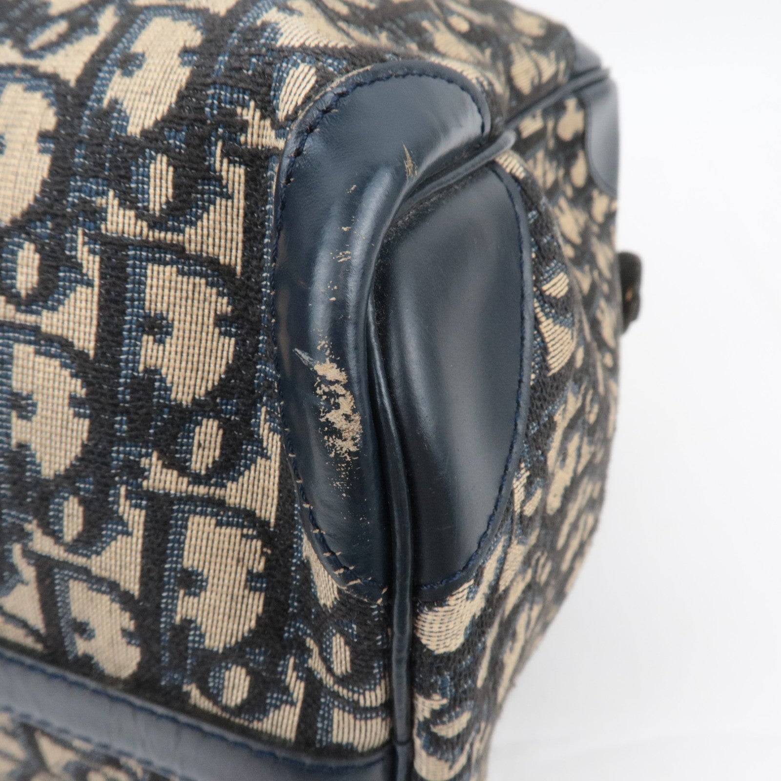 Christian Dior Trotter Canvas Leather Boston Bag Navy