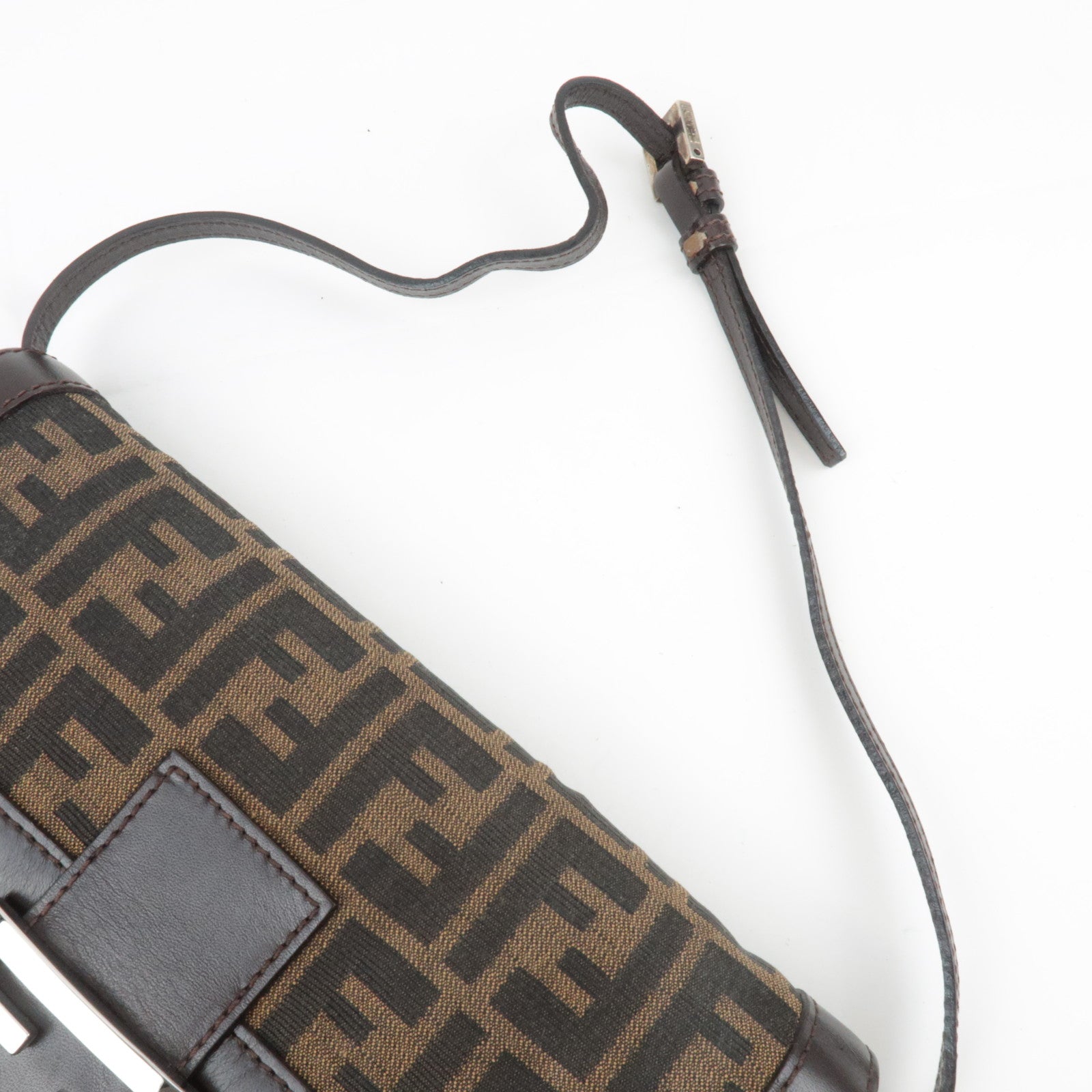 FENDI Zucca Canvas Leather Shoulder Bag Brown Black 16381