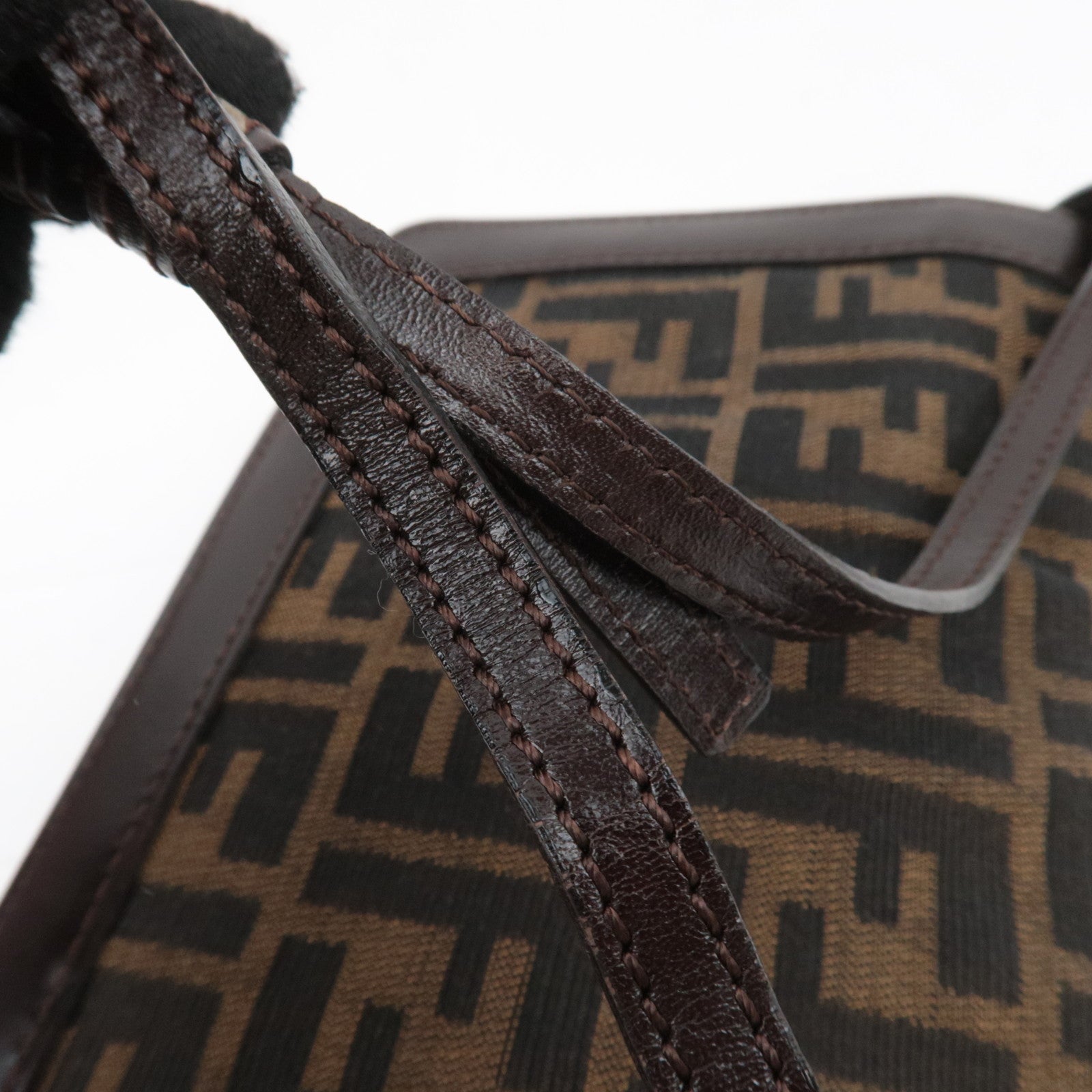 FENDI Zucca Canvas Leather Shoulder Bag Brown Black 16381
