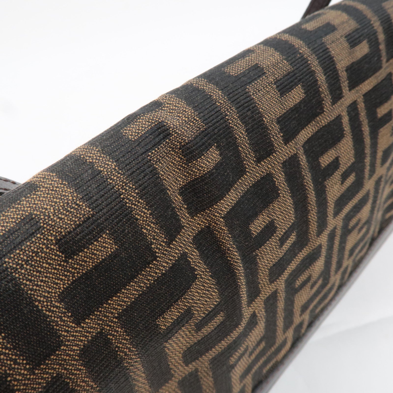 FENDI Zucca Canvas Leather Shoulder Bag Brown Black 16381